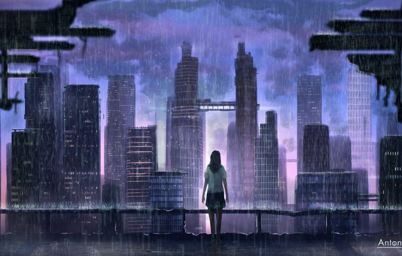 1332x850 Anime City Rain Wallpaper, HD Anime City Rain Background on WallpaperBat
