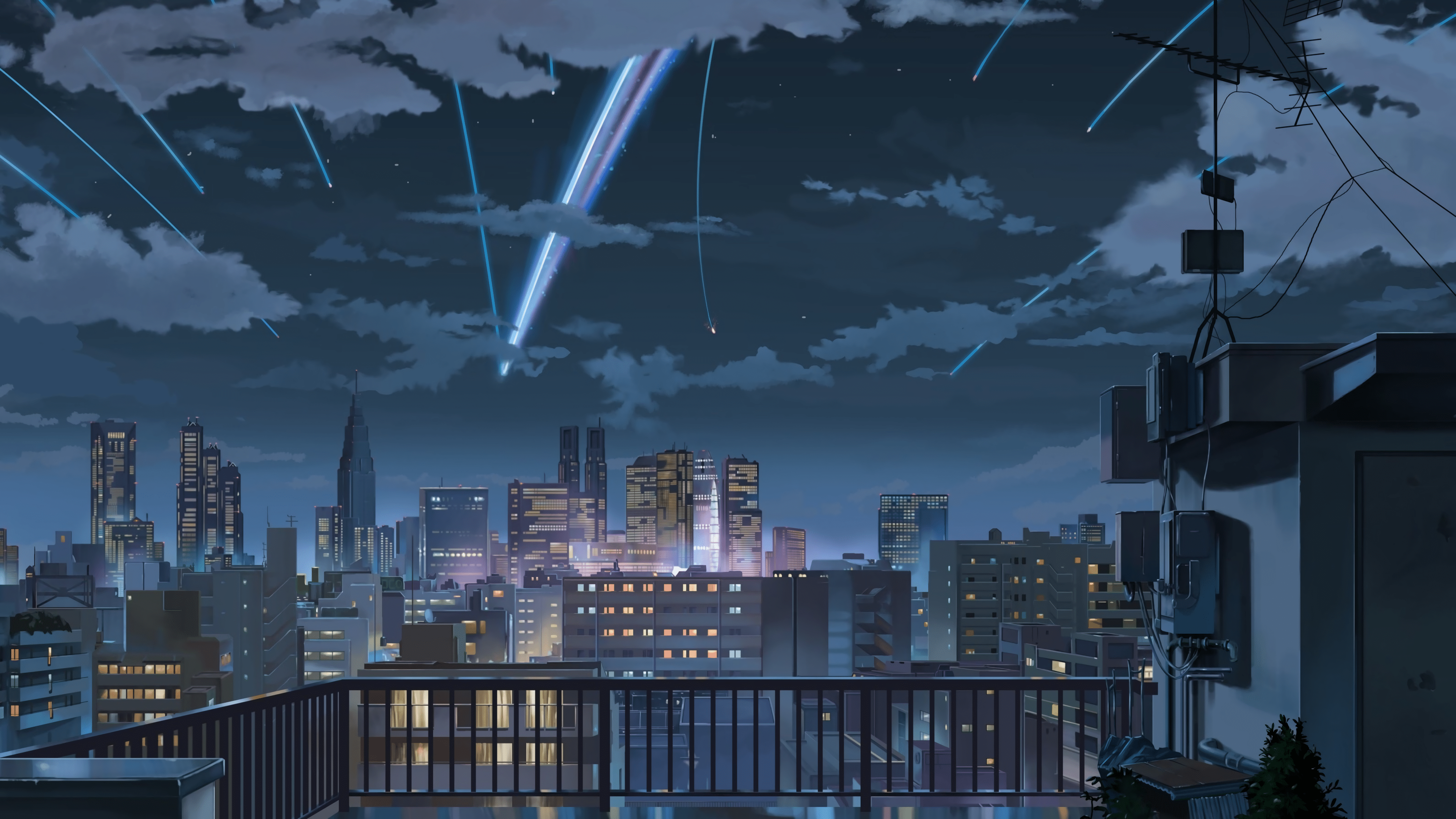 3840x2160 Download 3840x2160 Kimi No Na Wa, Anime City, Falling Star, Your Name, Clouds Wallpaper for UHD TV