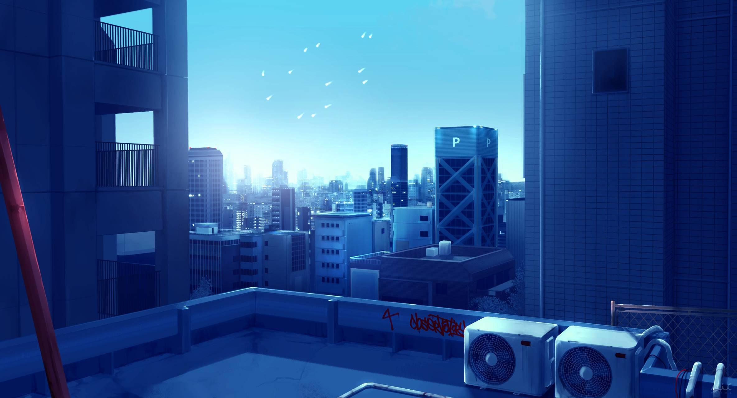 2369x1280 Download Anime City Scenery HD Wallpaper and Background
