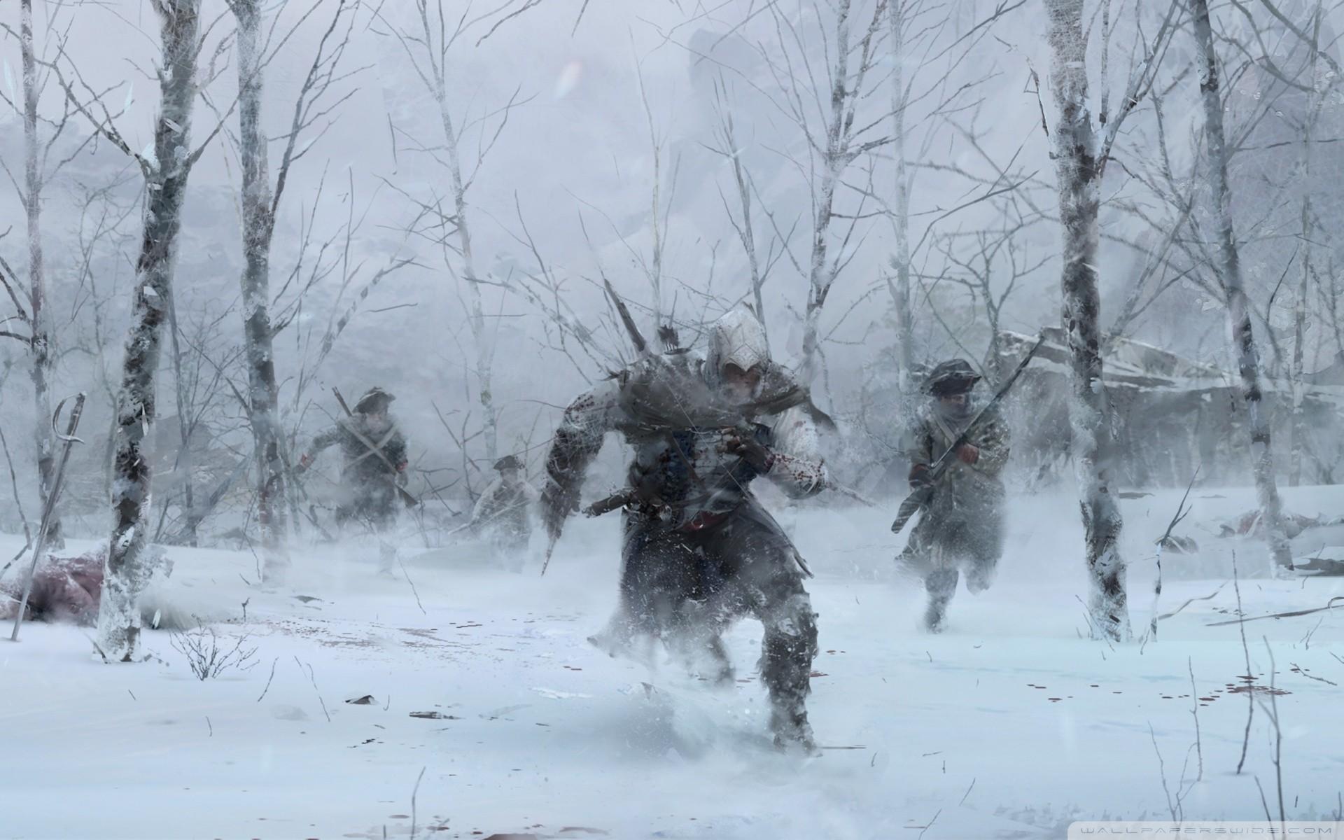 1920x1200 #hunter #forest #snow #artwork #winter #Assassins Creed #digital art #video games wallpaper. Mocah HD Wallpaper