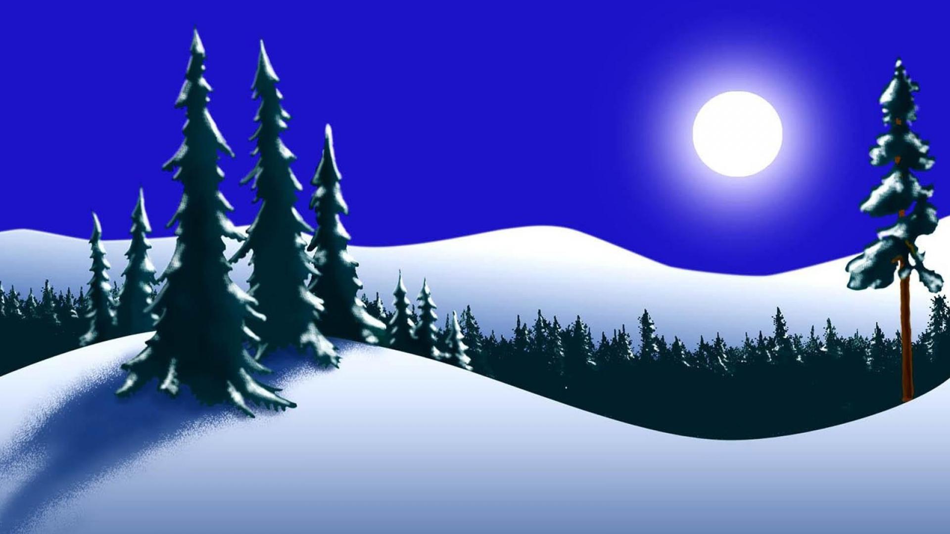 1920x1080 Download Wallpaper 1920x1080 trees, forest, winter, moon, night Full HD 1080p HD Background