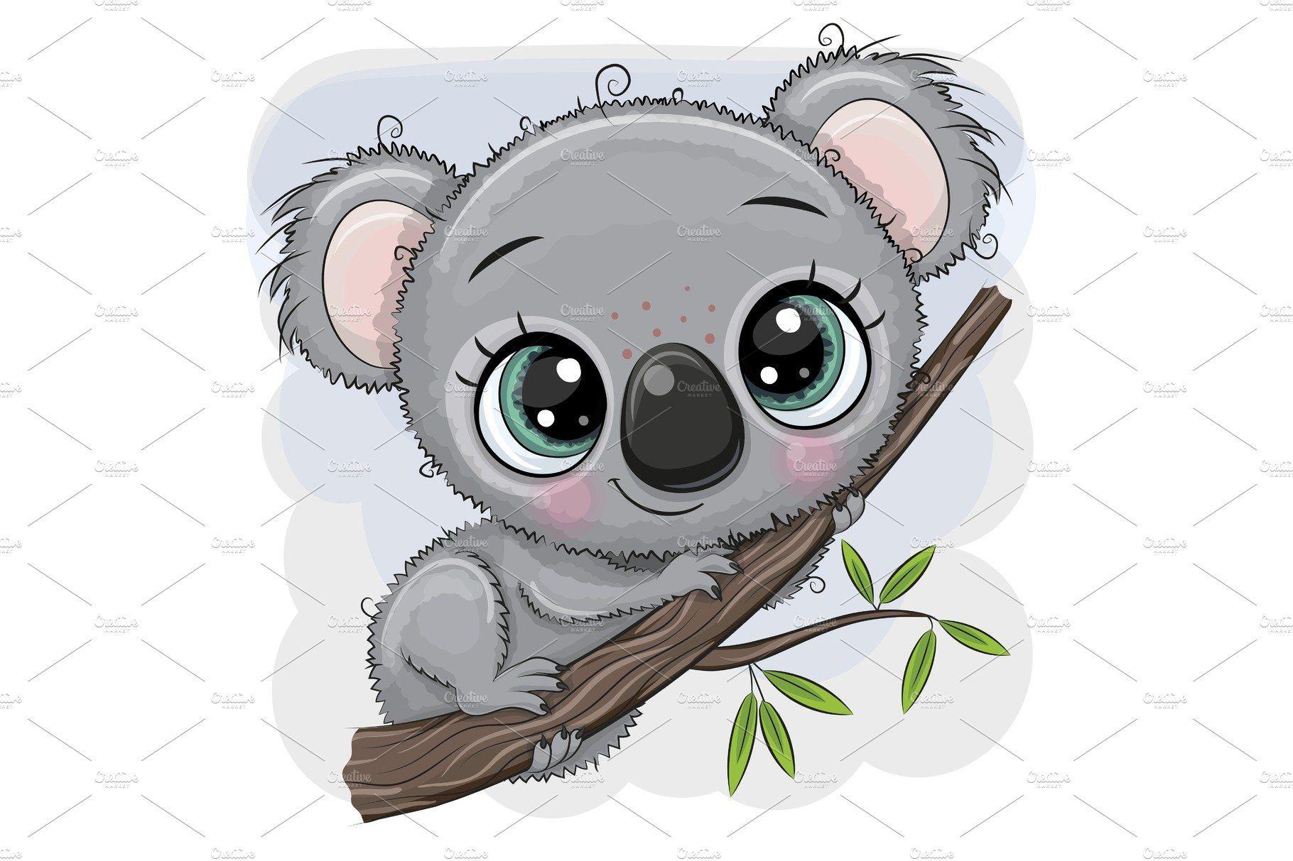 1820x1213 Cartoon Koala is sitting on a tree. Koala drawing, Baby animal drawings, Cute animal drawings