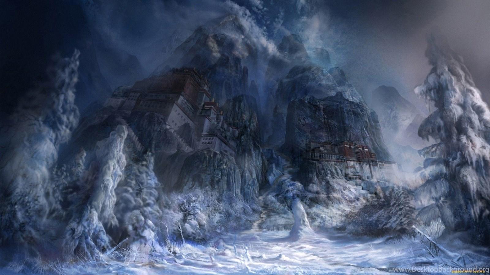 1600x900 Mountains, Winter, Snow, Dark, Fantasy Art wallpaper Desktop Background
