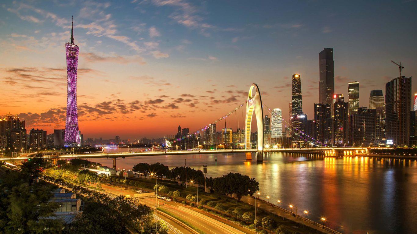 1366x768 City In China Guangzhou's At Sunset Cityscape Pearl River 4k Ultra Hd4k Ultra HD Wallpaper For Desktop Wallpaper For Desktop :