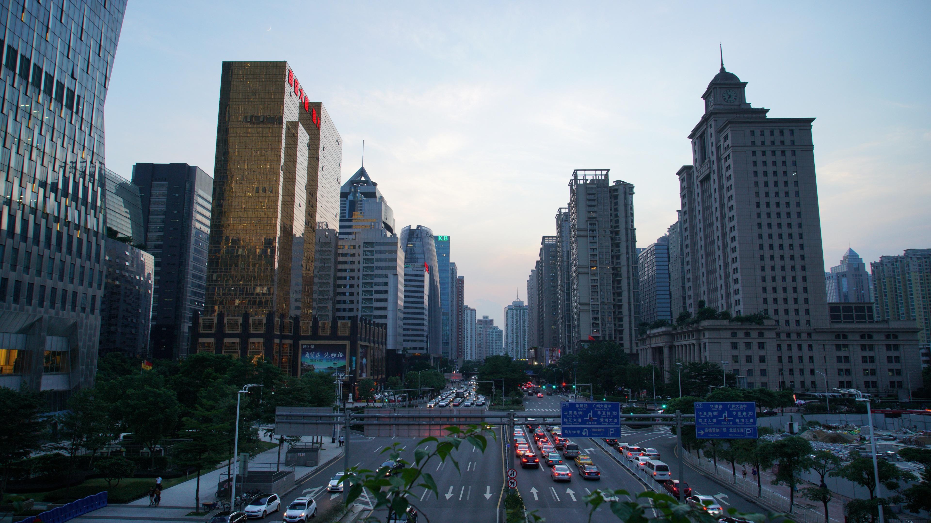3840x2160 Wallpaper Chinese Cities, Guangzhou, Dusk, High Rise Buildings, Traffic 3840x2160 UHD 4K Picture, Image