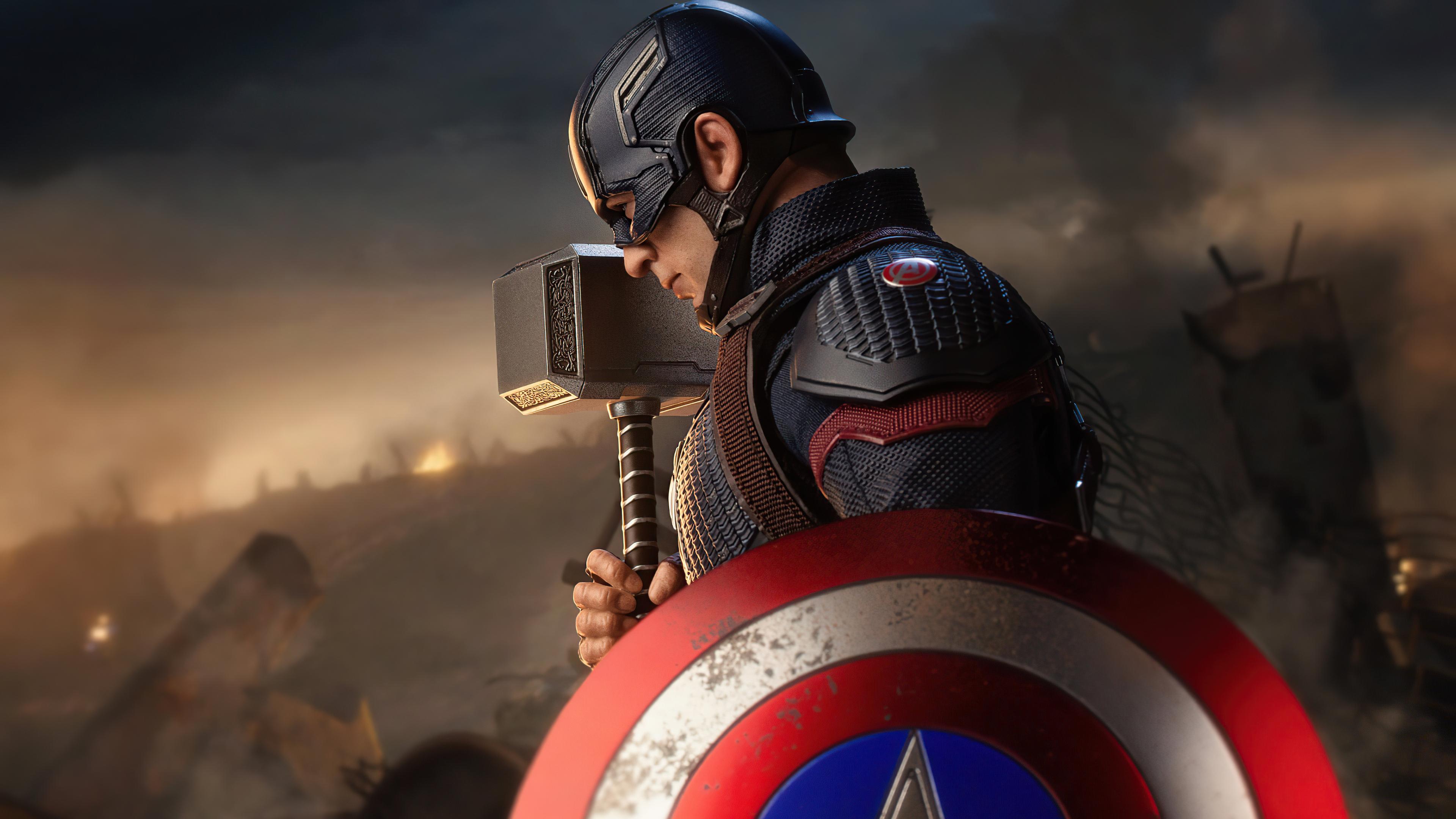 3840x2160 Captain America with Hammer and Shield [3840x2160]: wallpaper