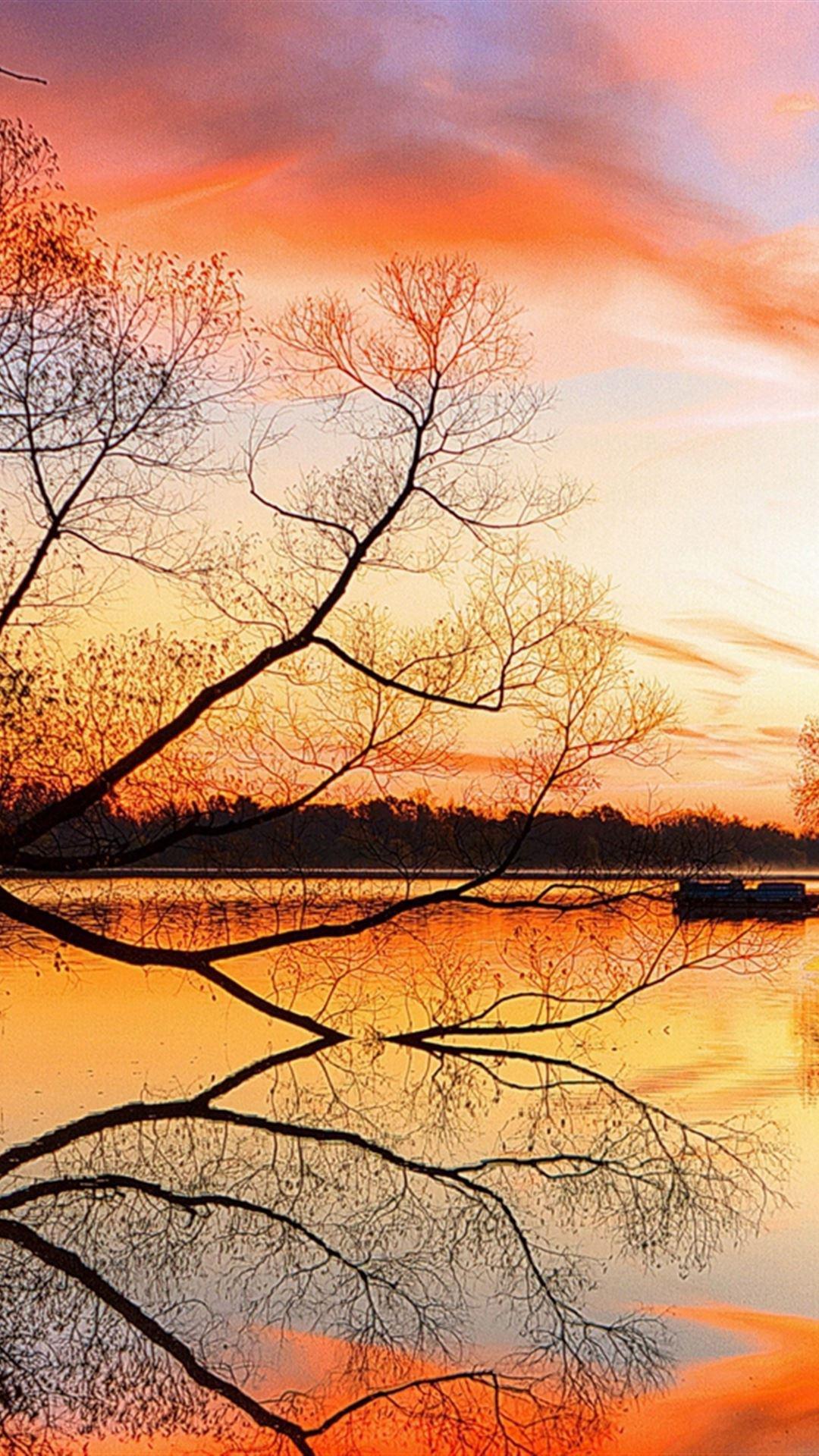 1080x1920 Lake Sunset Trees Landscape Beach Art Night Reflection iPhone 4s Wallpaper Free Download