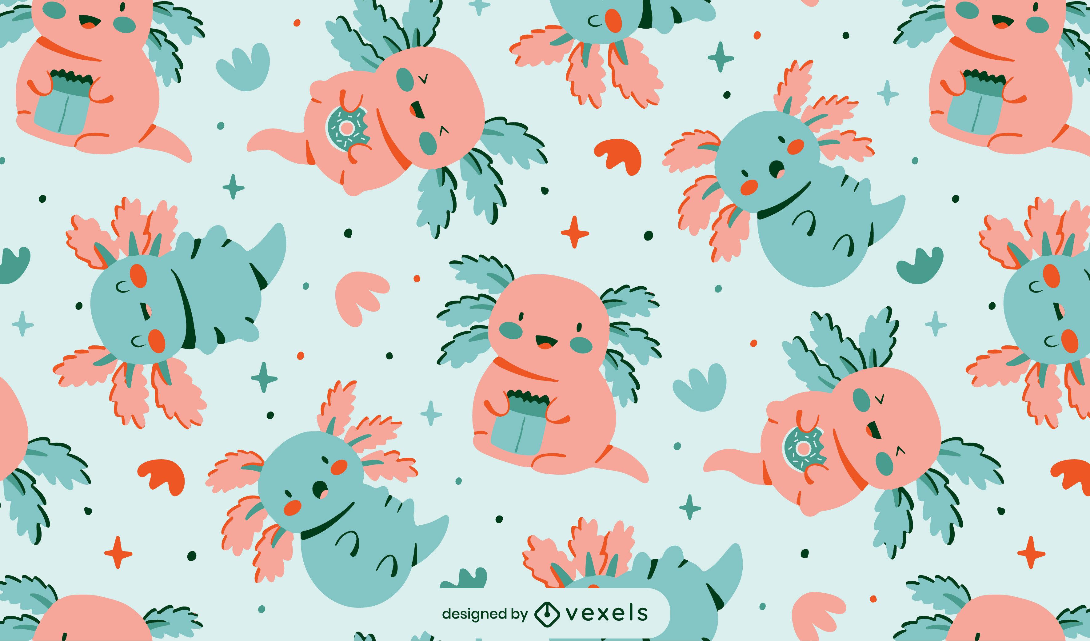 3543x2084 Cute Axolotls Pattern Design Vector Download