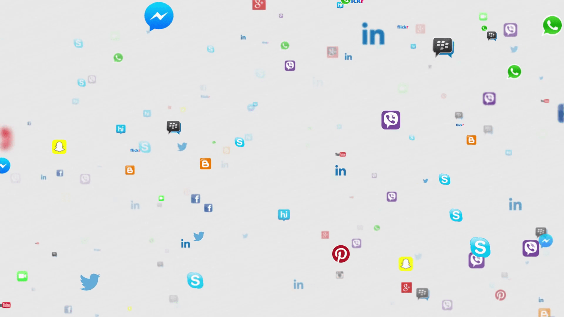 1920x1080 Social Media Icon and Logos Flying Floating in 3D Space. Camera Fly through Various Mobile APPs Logos Version 1 Motion Background