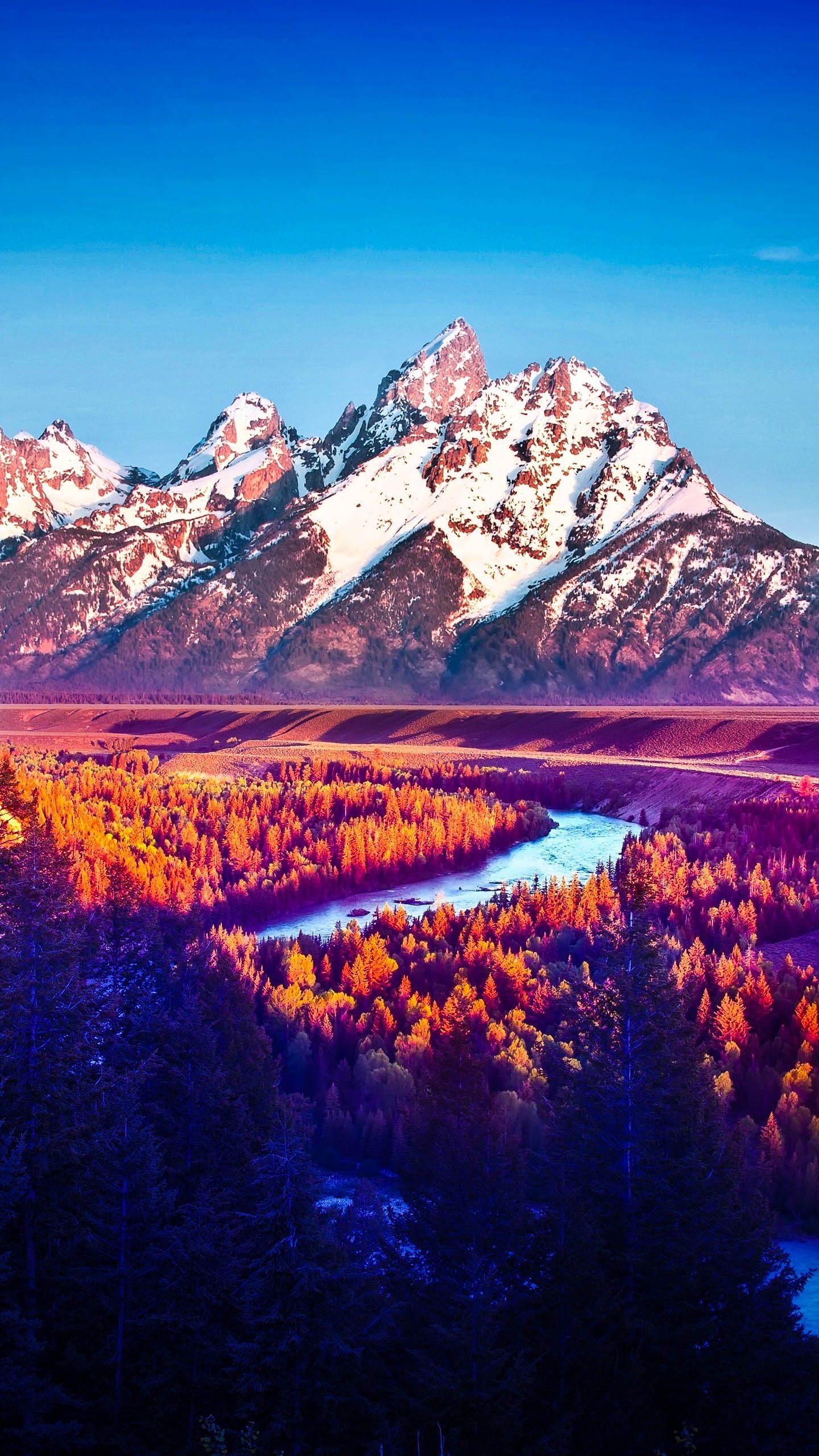 1440x2560 Mountains Nature Snow Blue Sky Trees 4K Wallpaper
