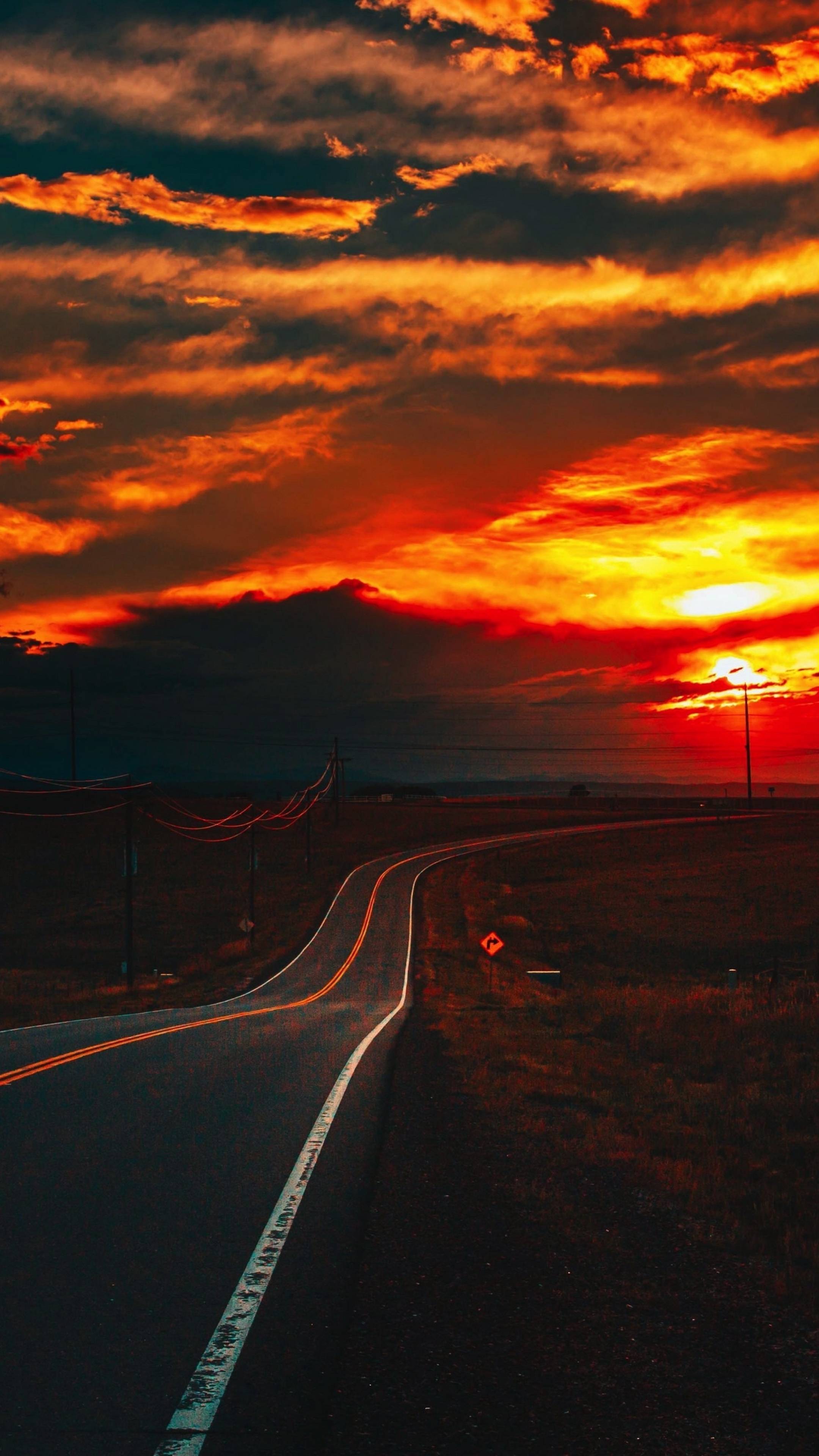 2160x3840 Fire Sunset at Road 4K Sony Xperia X, XZ, Z5 Premium Wallpaper, HD Nature 4K Wallpaper, Image, Photo and Background