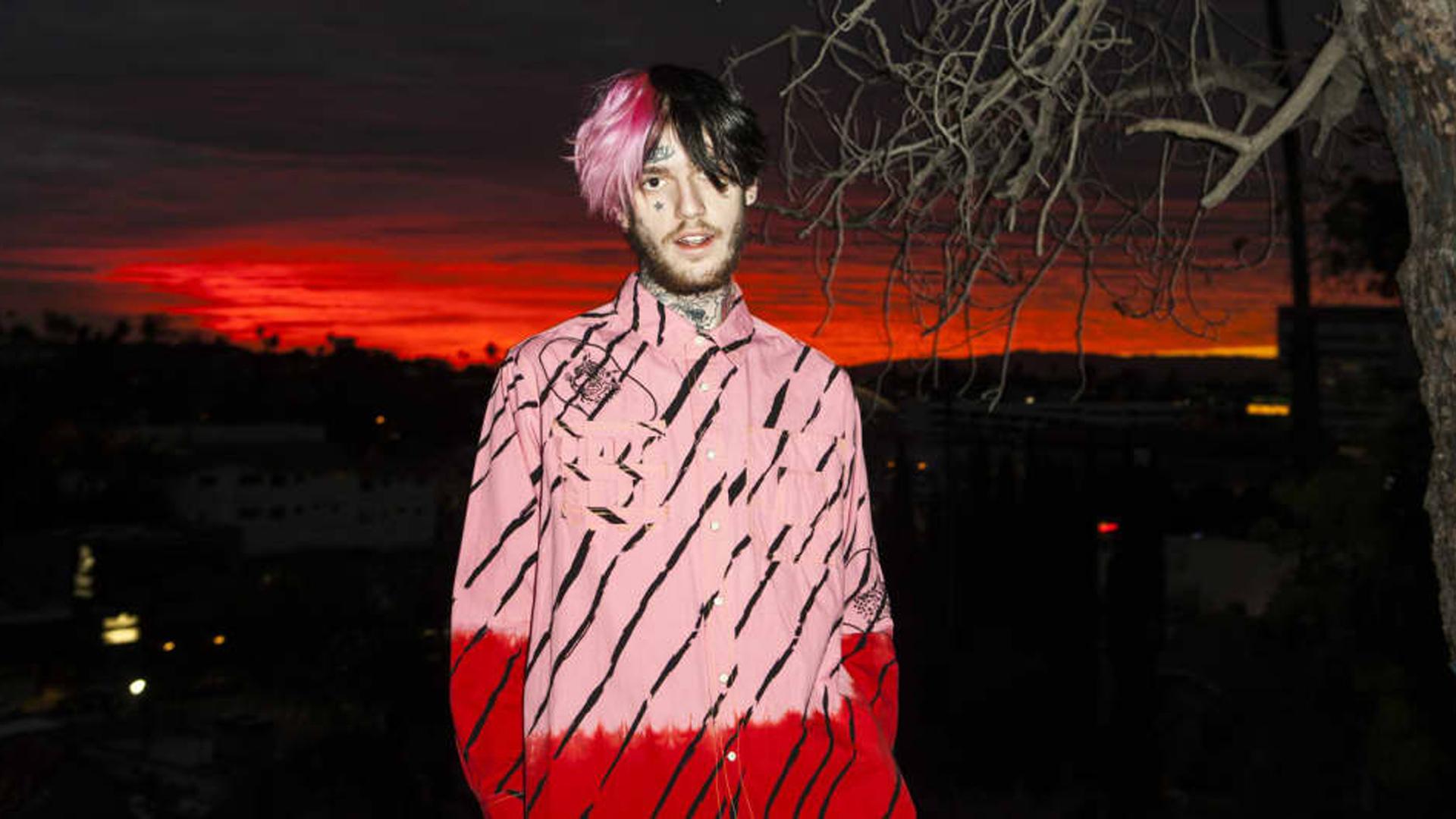 1920x1080 Pink Black Hair Lil Peep Is Wearing Red Shirt In Red Sky Background HD Lil Peep Wallpaper