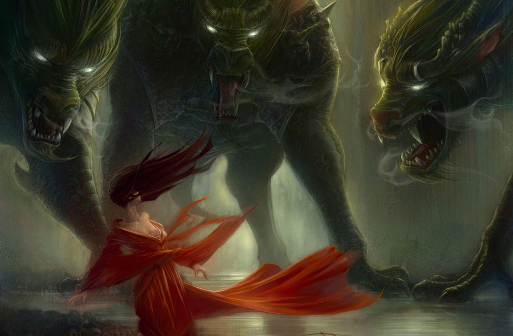 1680x1100 Fantasy art dark horror monsters demons wolves wolf women mood scared wallpaperx1100