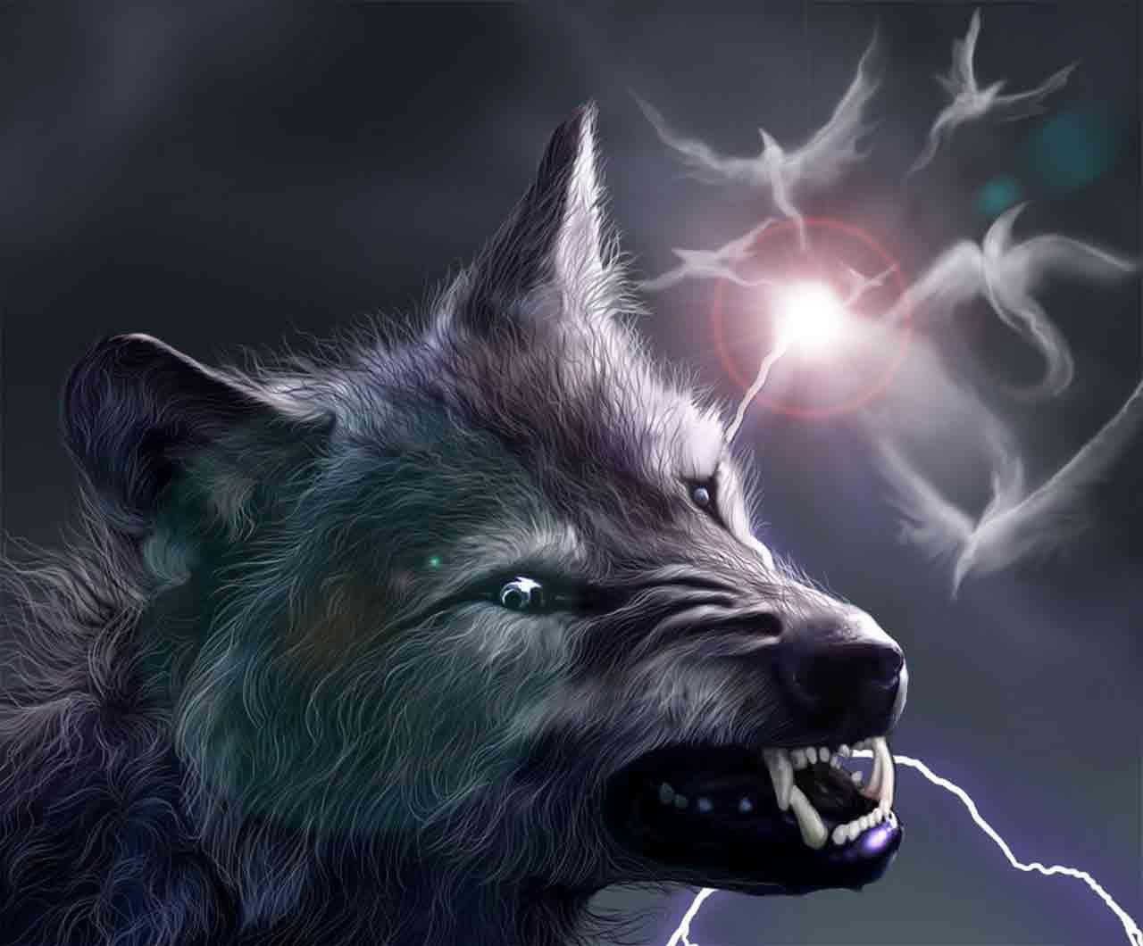 HD wallpaper face wolf predator mouth fangs evil horror blue flame   Wallpaper Flare