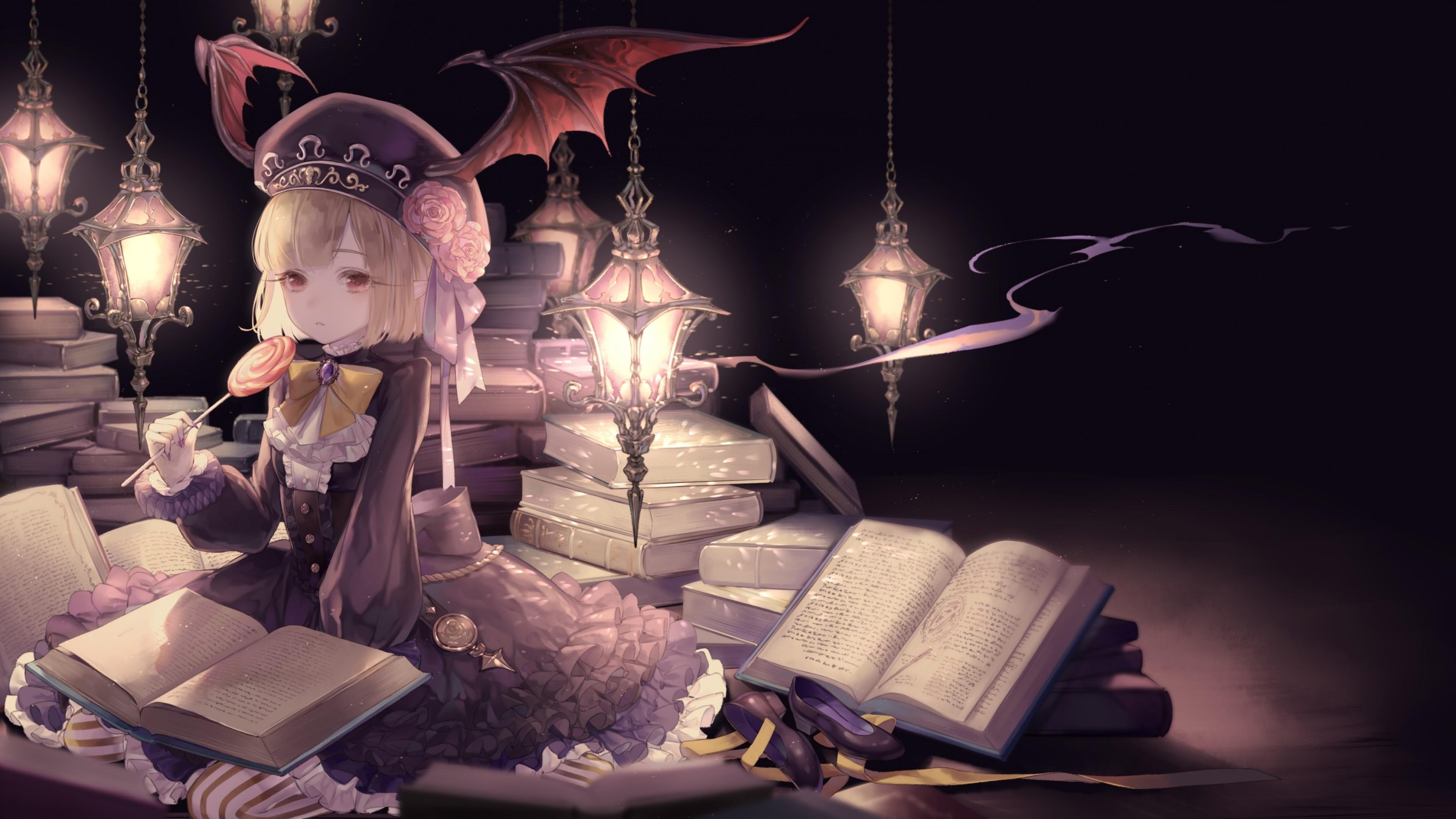3840x2160 Download 3840x2160 Asmodeus, Goetia Cross, Books, Gothic, Lolita, Anime Games, Devil Horns Wallpaper for UHD TV