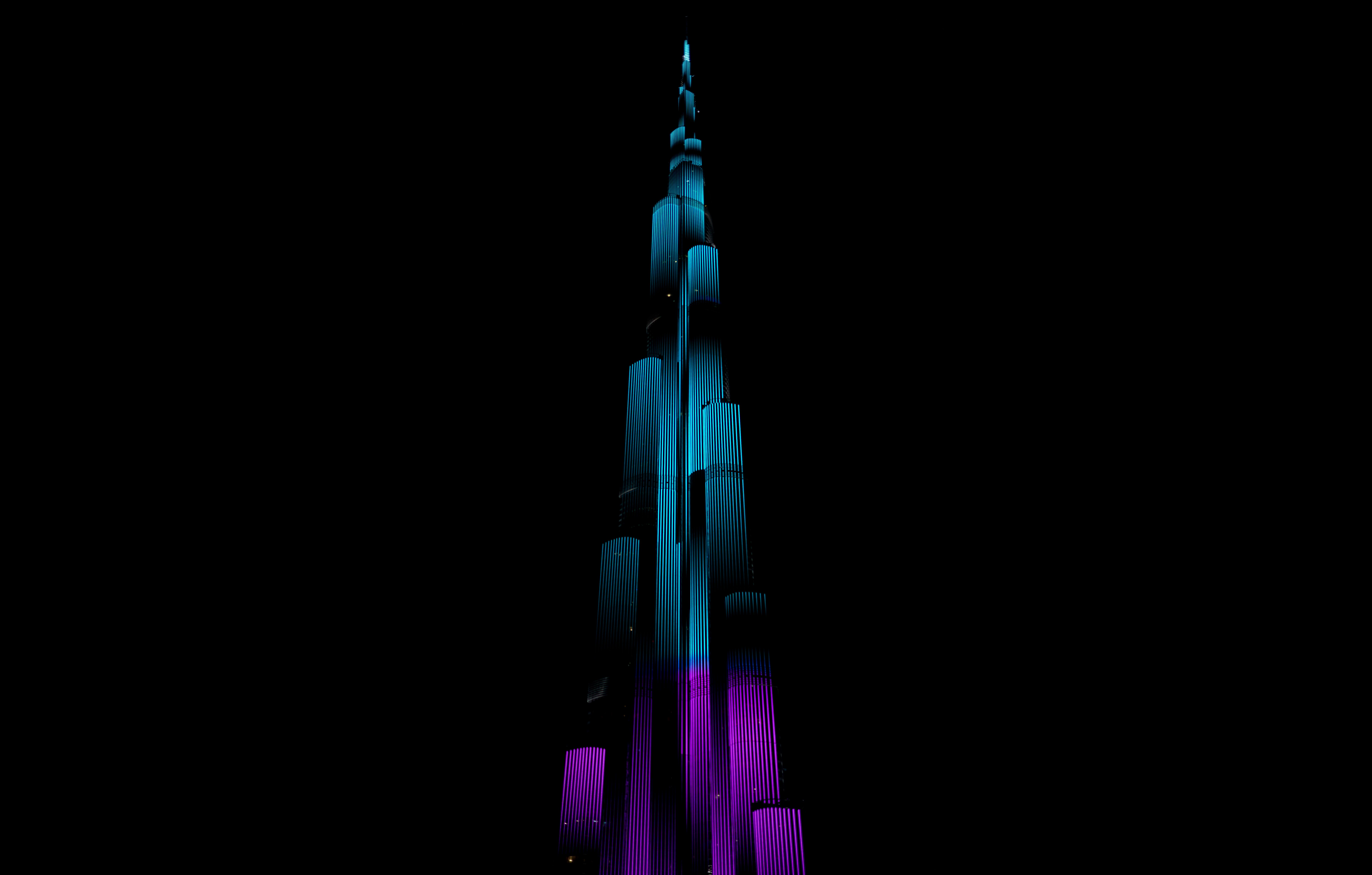 9000x5738 Burj Khalifa Wallpaper 4K, Night Illumination, Night Lights, Light Show, Black Dark