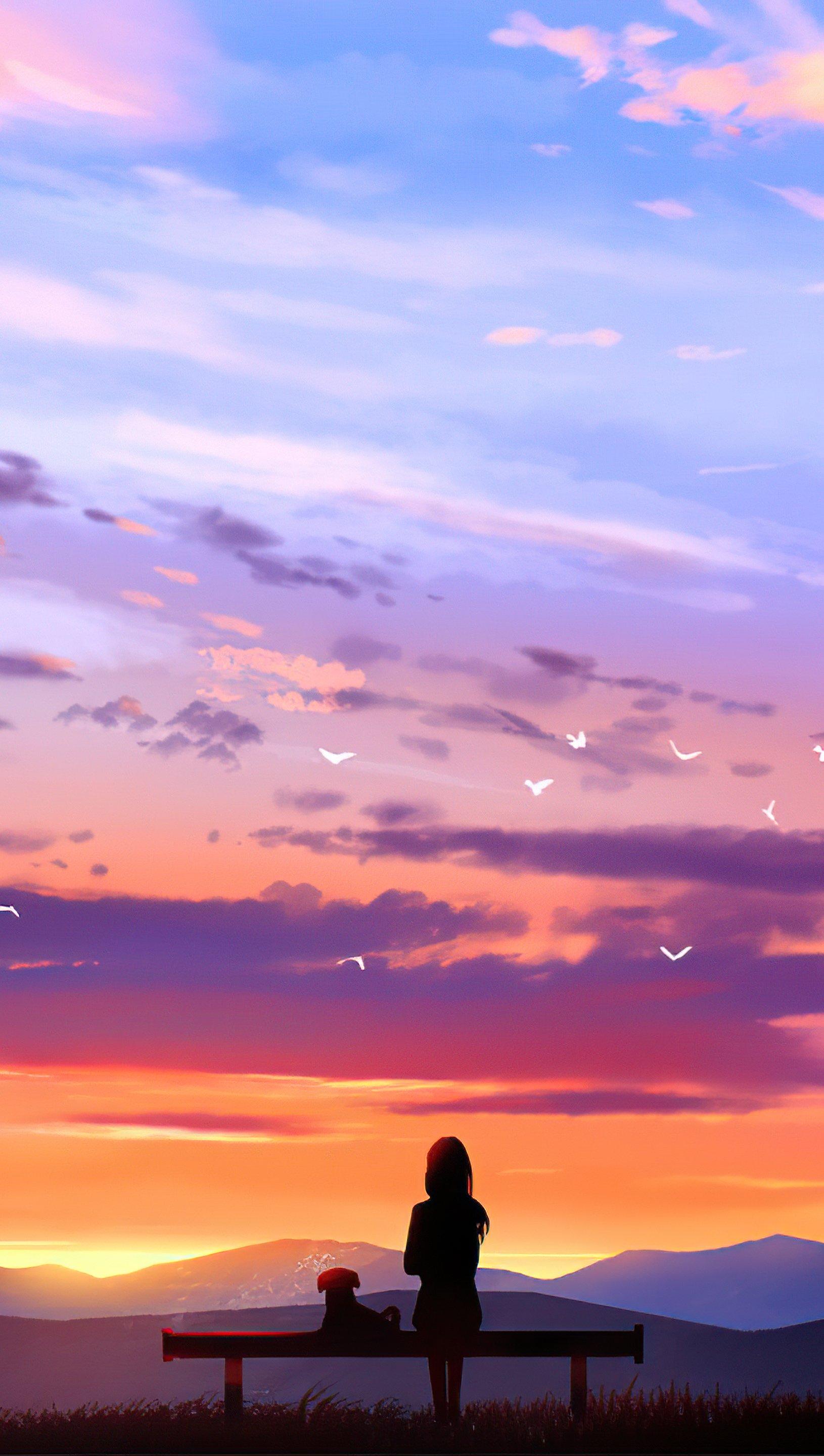 1630x2880 Girl with dog looking at the sunset Digital Art Wallpaper 5k Ultra HD