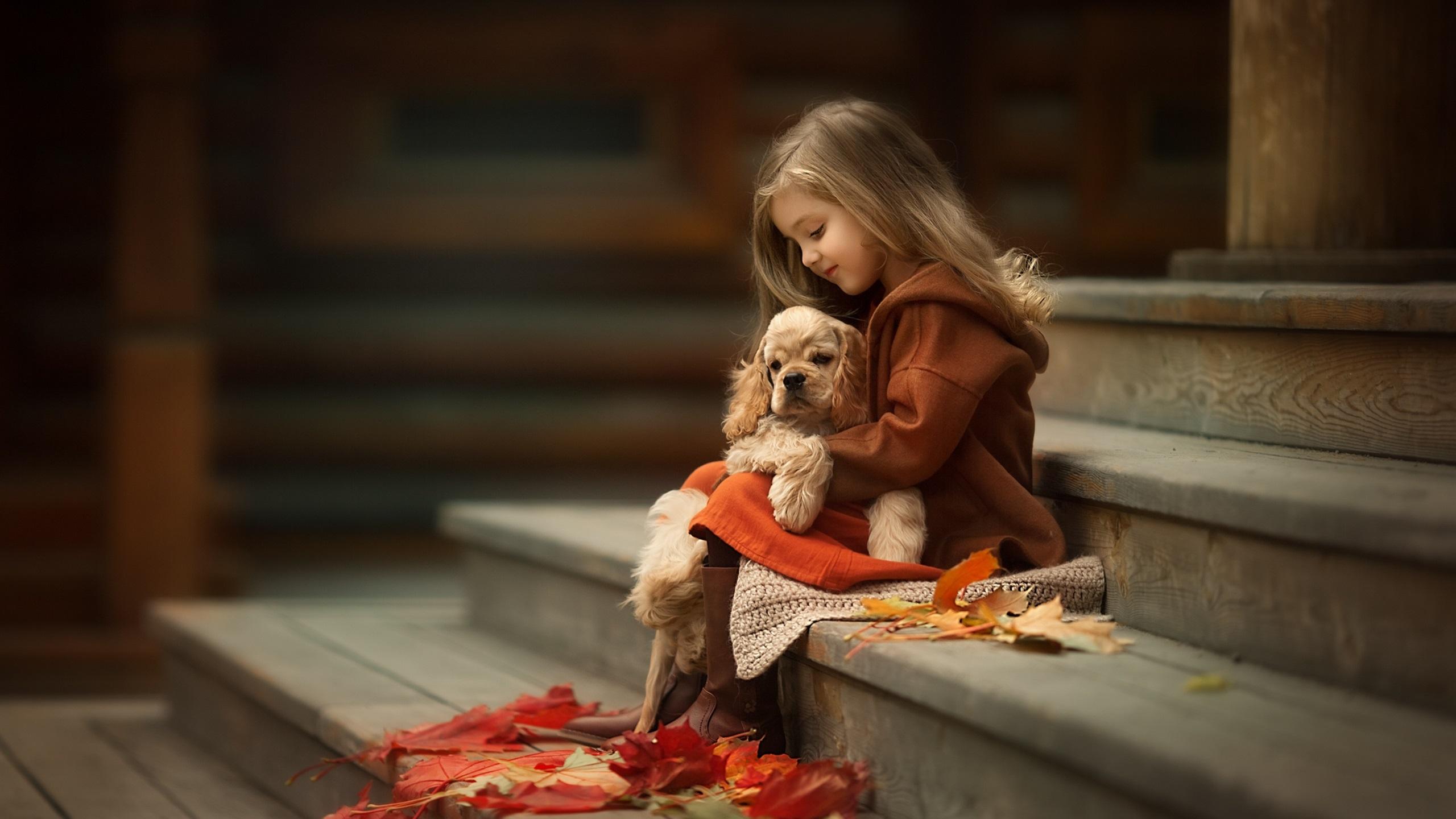 2560x1440 Wallpaper Cute little girl and dog, friends, ladders 2560x1600 HD Picture, Image