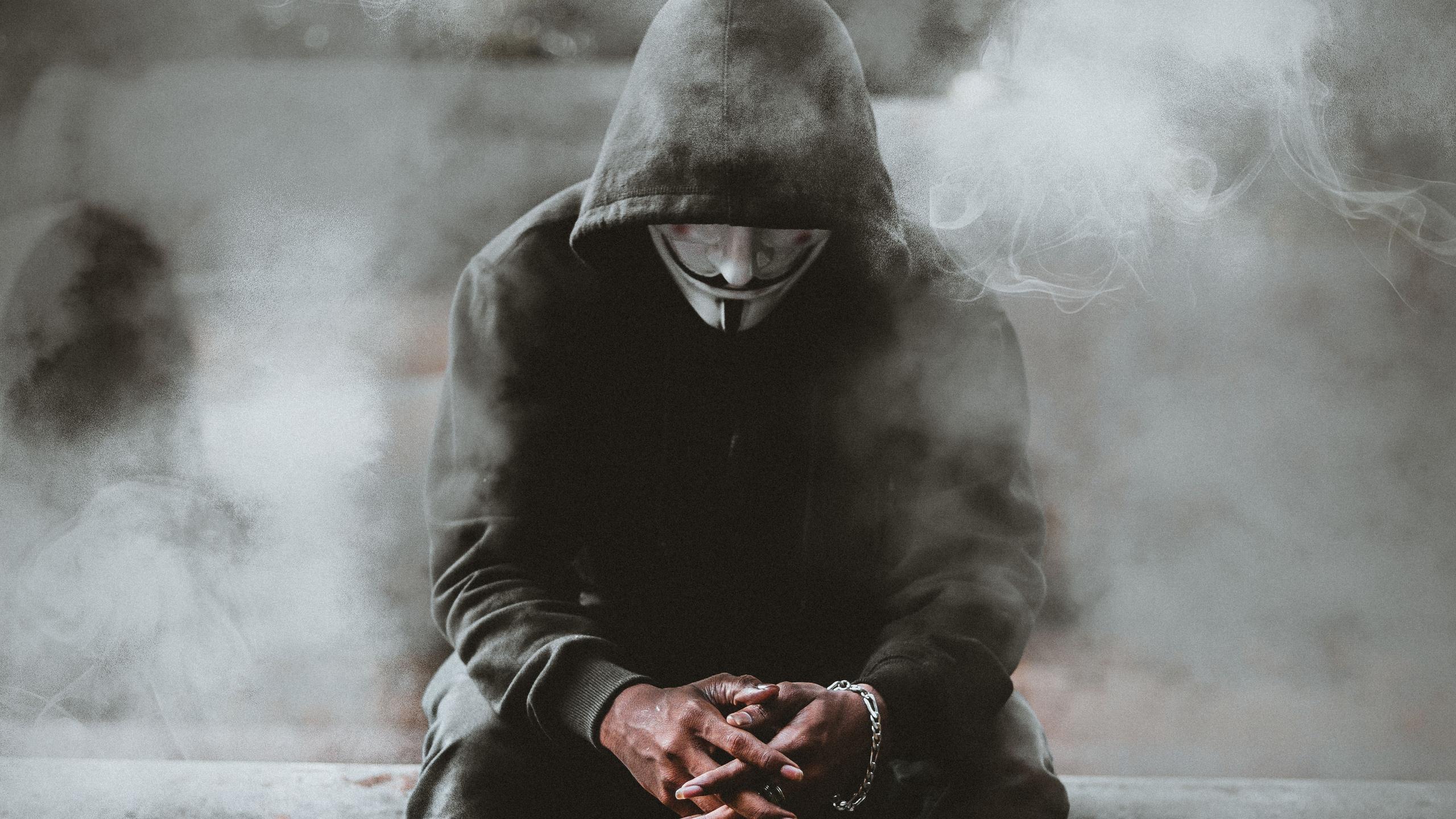 2560x1440 Man Black Hoodie Anonymus 4k 1440P Resolution HD 4k Wallpaper, Image, Background, Photo and Picture