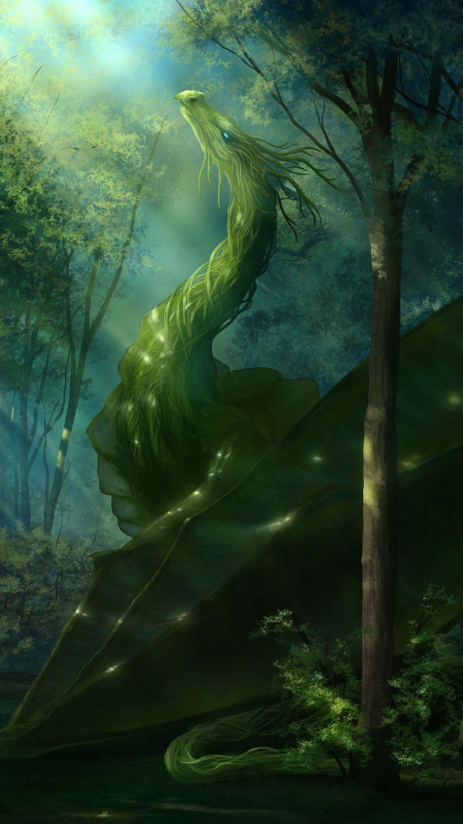 938x1668 Download Wallpaper 938x1668 Dragon, Forest, Art, Green, Sunlight Iphone 8 7 6s 6 For Parallax HD Background