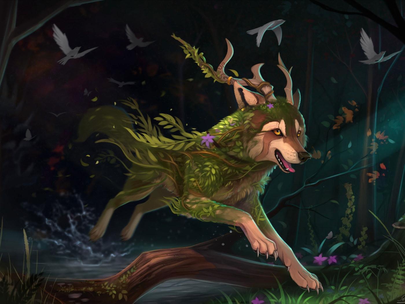 1400x1050 Black and green dragon painting wallpaper, furry, wolf, animals, fantasy art • Wallpaper For You HD Wallpaper For Desktop & Mobile