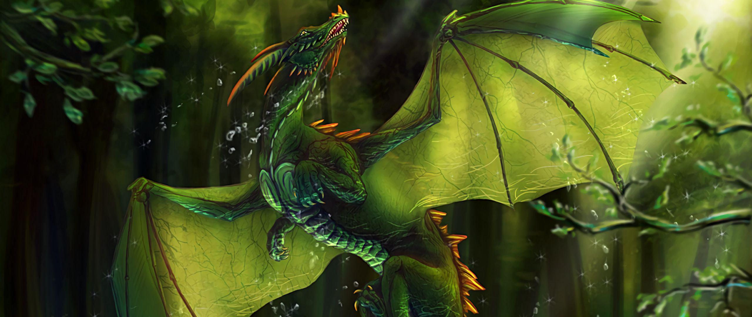 2560x1080 Download wallpaper 2560x1080 dragon, lake, forest, water, art dual wide 1080p HD background