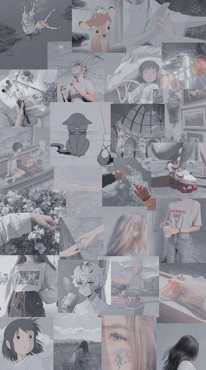720x1290 Grey Vintage Collage Wallpaper