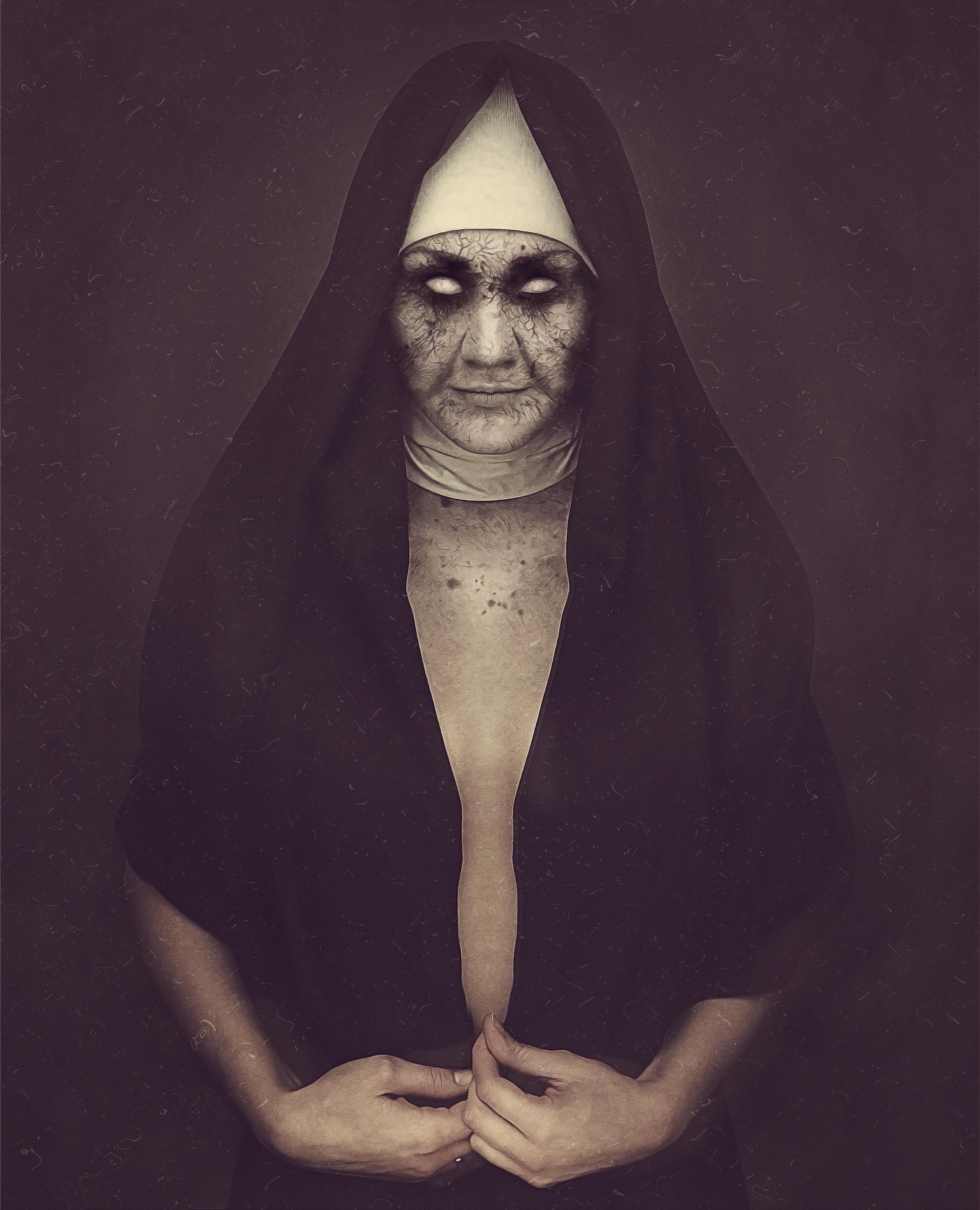 4666x5760 Free Image : hand, black and white, dark, portrait, halloween, darkness, painting, nun, catholic, zombie, drawing, illustration, faith, head, photograph, image, sister, undead, possessed, demoniac, monochrome photography, human positions, art model