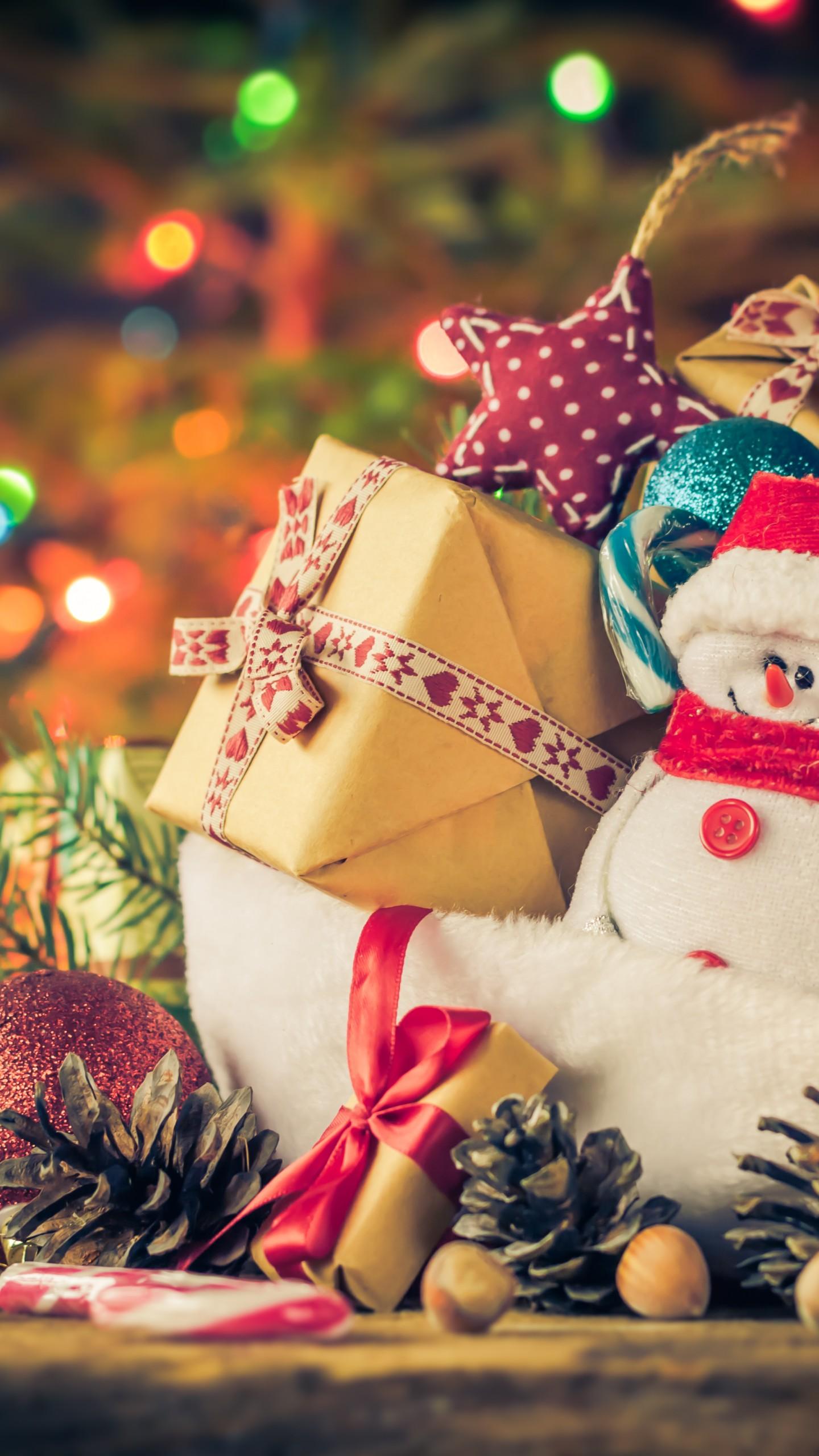 1440x2560 Wallpaper New year, Christmas, gifts, snowman, 4k, Holidays