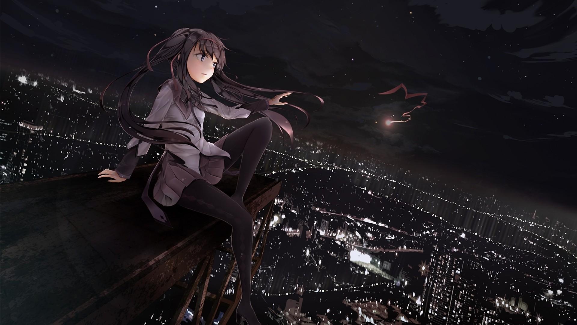 1920x1080 #anime girls, #cityscape, #night wallpaper. Mocah HD Wallpaper