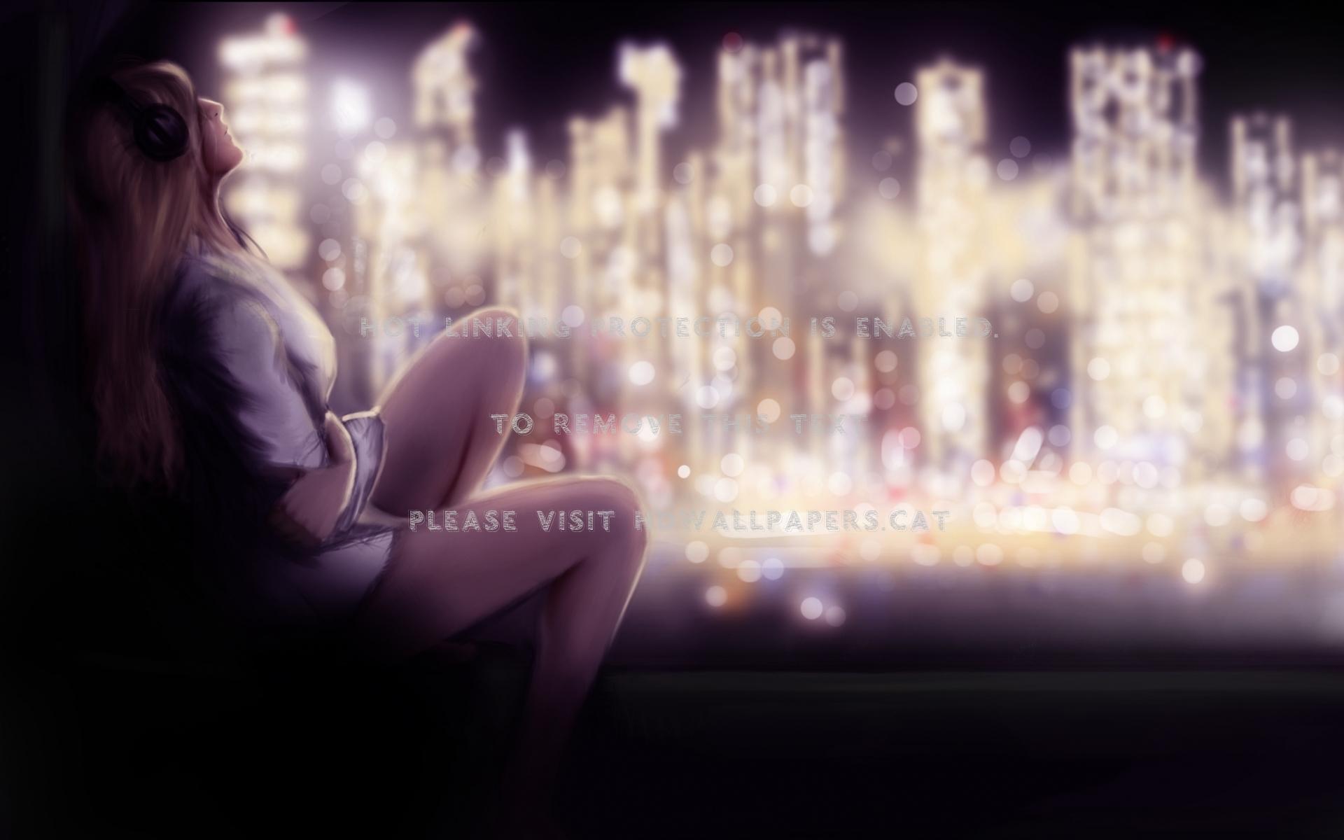 1920x1200 crying girl sad city anime night lights