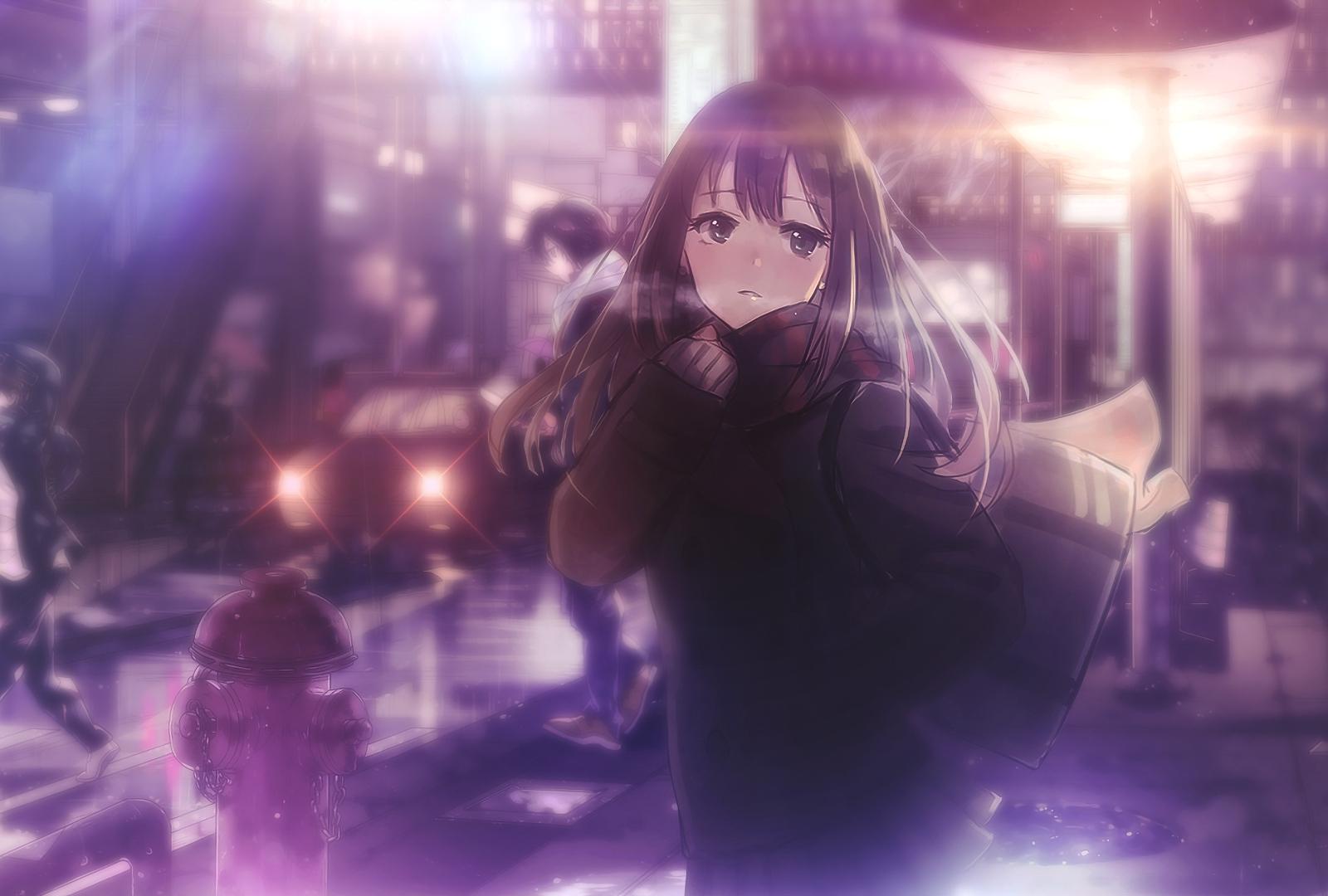 1600x1080 Desktop Wallpaper Cute Anime Girl, City, Night, Walk, HD Image, Picture, Background, Vzestt