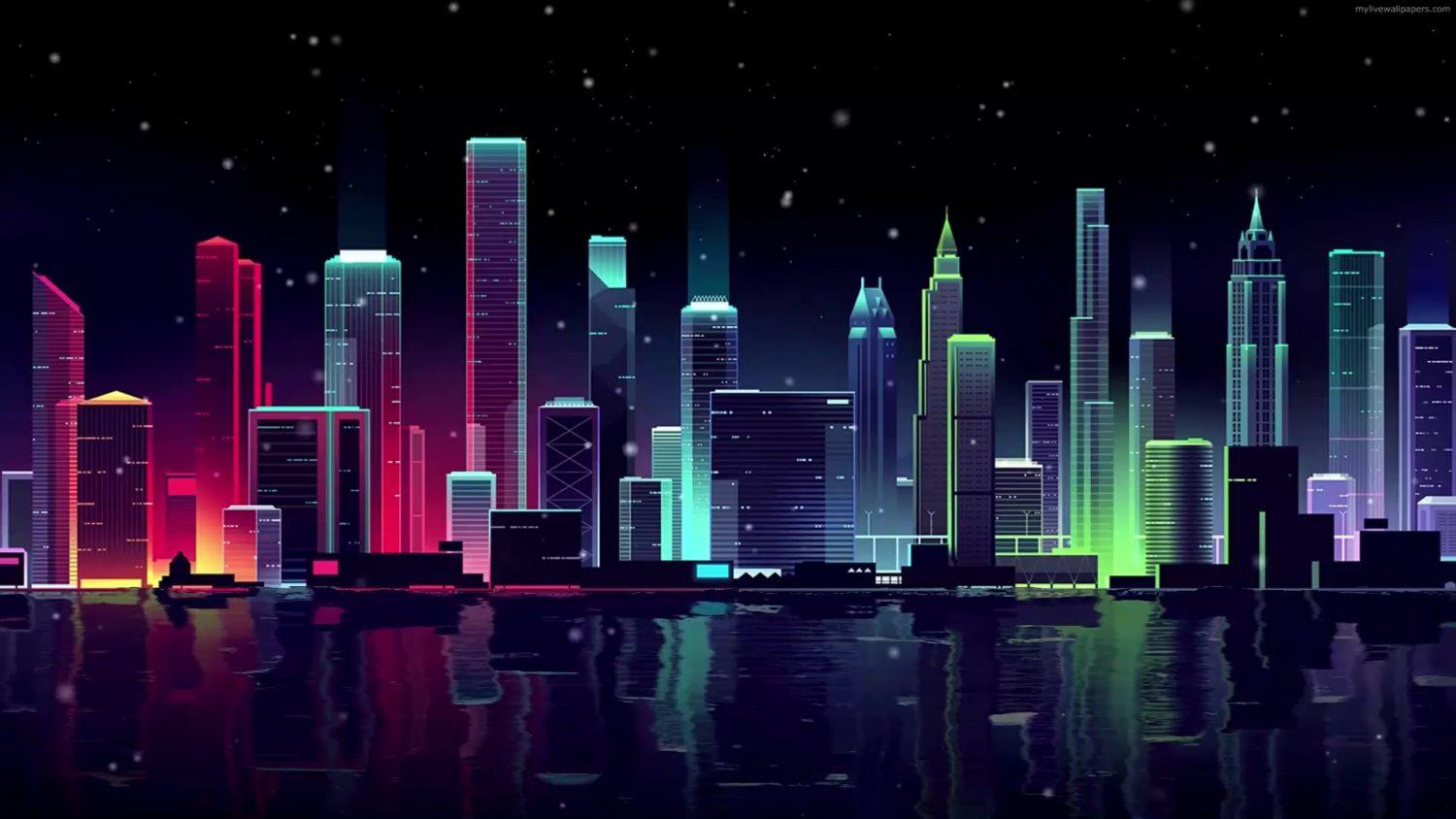 1500x844 Night City Neon Skyline Live Wallpaper