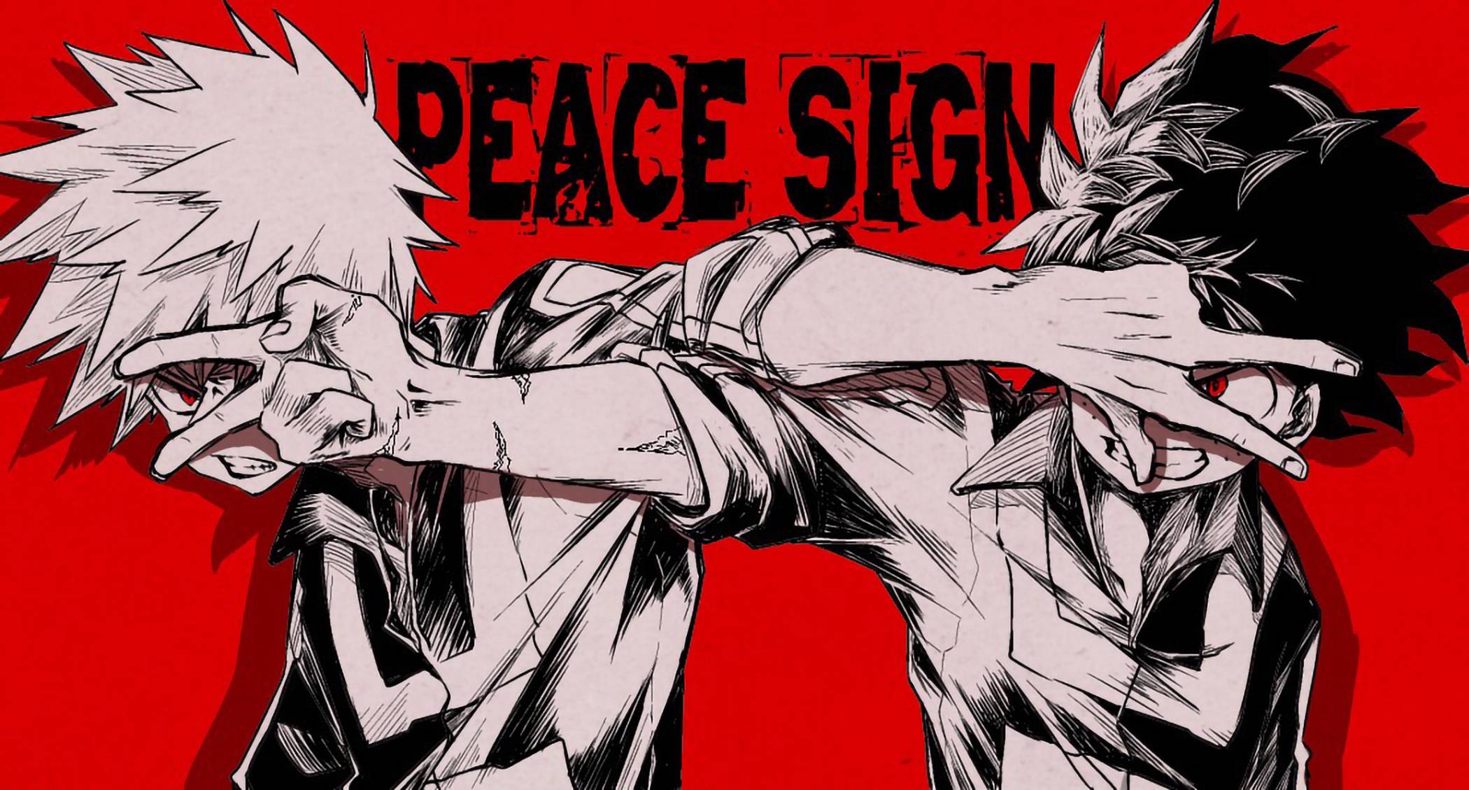 2100x1129 Izuku Midoriya v Katsuki Bakugou Art Wallpaper