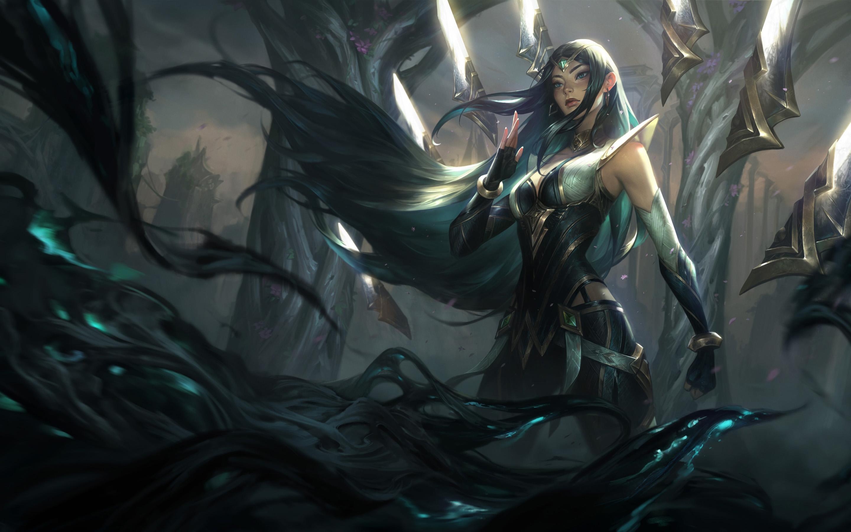 2880x1800 Download wallpaper Irelia, darkness, MOBA, League of Legends, artwork, LoL, Legends of Runeterra, 3D art, Irelia League of Legends for desktop with resolution 2880x1800. High Quality HD picture wallpaper