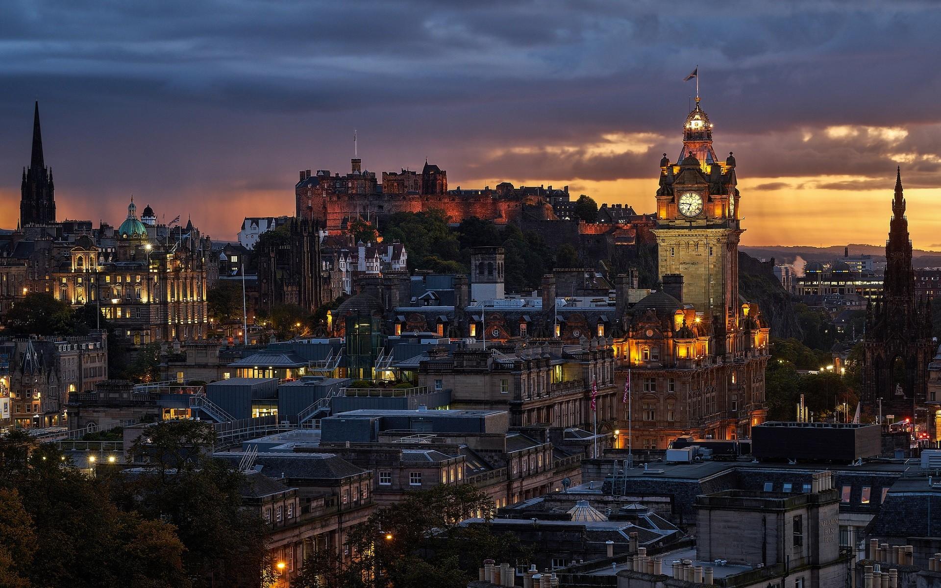 1920x1200 Edinburgh, Scotland, City, Architecture, Gothic architecture, Tower, Clock towers, Sunset, Castle, Cityscape, UK Wallpaper HD / Desktop and Mobile Background