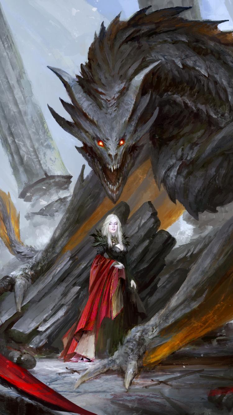 750x1334 Download Queen and dragon, Game of Thrones, TV show, art wallpaper, 750x iphone iPhone 8
