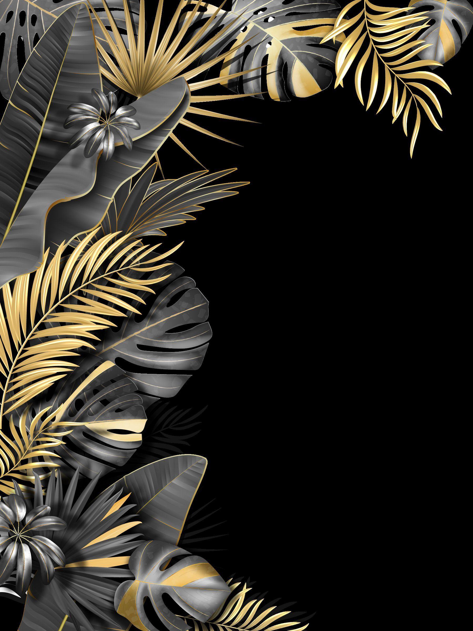 1800x2400 Botanical Tropical Leaves Frames. Gold and black background, Gold wallpaper background, Pop art wallpaper