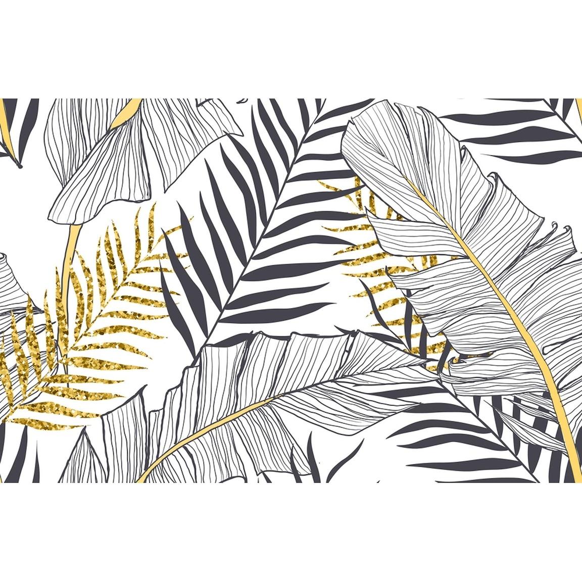 1152x1152 Black White Gold Exotic Tropical Leaves Removable Textile Wallpaper