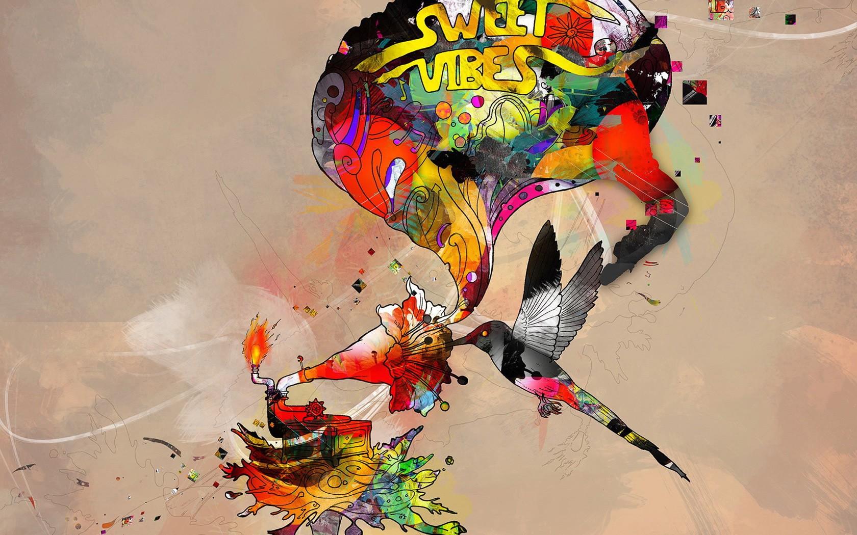 1680x1050 art, Psychedelic, Music, Text, Birds Wallpaper HD / Desktop and Mobile Background