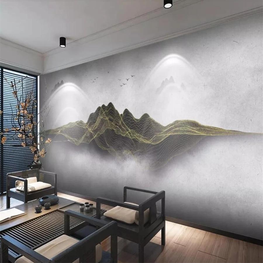 900x900 beibehang Custom wallpaper 3D photo mural new Chinese abstract line landscape art Zen background papel de parede 3D wallpaper. Wallpaper