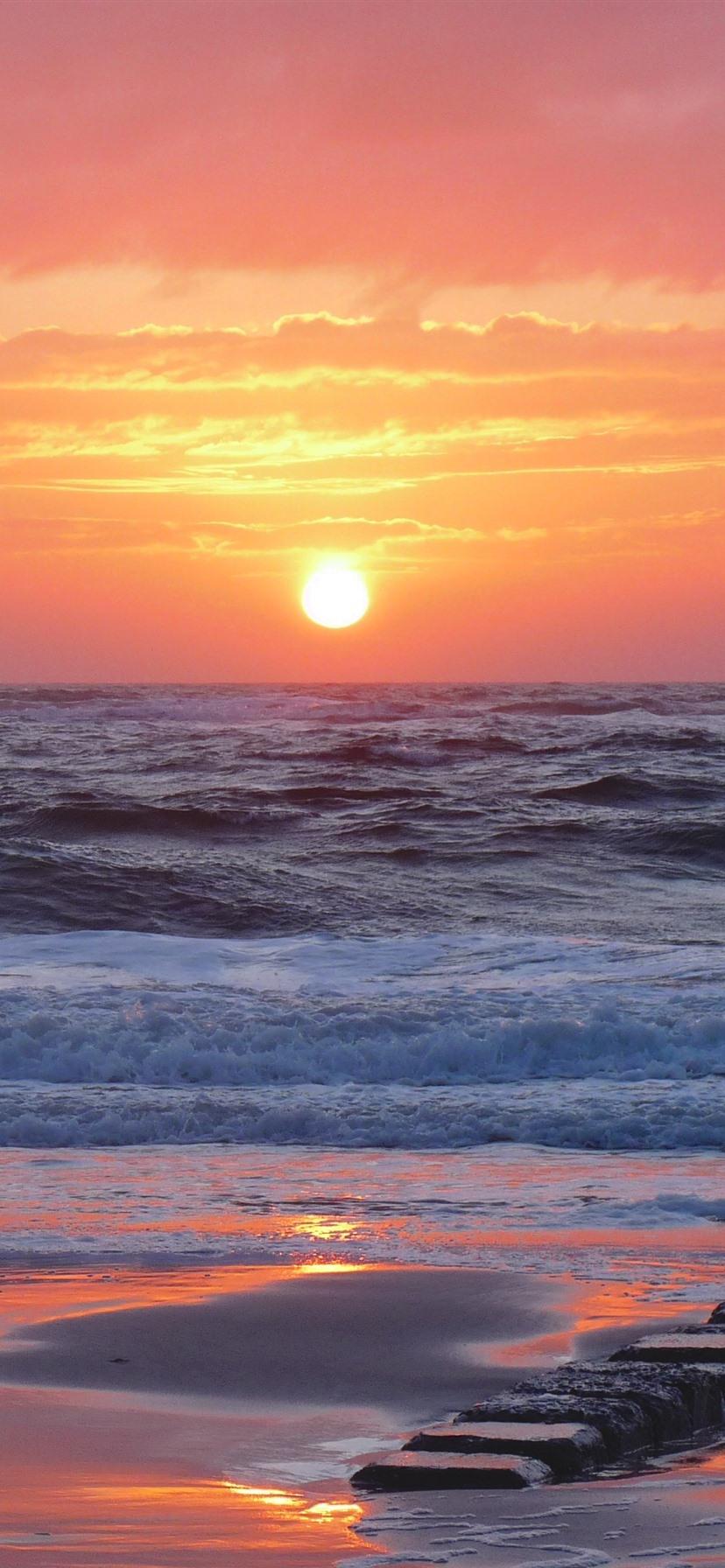 828x1792 Wallpaper Sunrise, sea, waves, beach, morning 2880x1800 HD Picture, Image