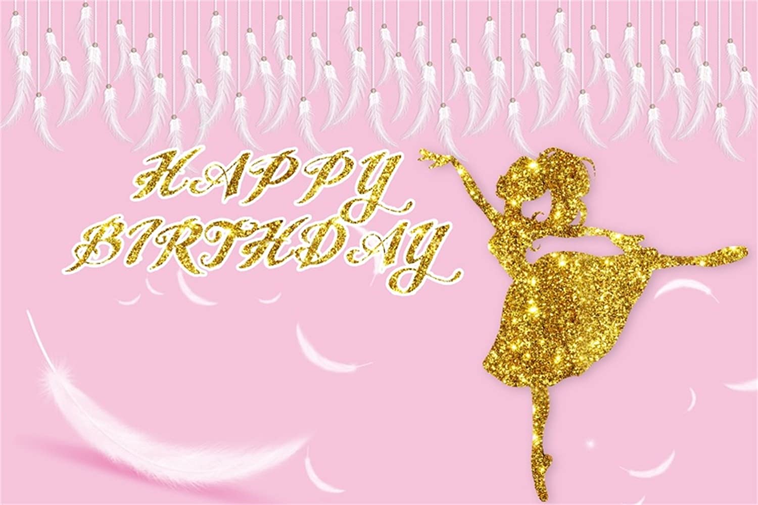 1500x999 Amazon.com : Laeacco Happy Birthday Backdrop 8x6.5FT Vinyl Pastel Pink Background Golden Glitter Ballet Princess Hanging Leathers Edge Photography Background Baby Girl Birthday Party Banner Cake Smash Wallpaper