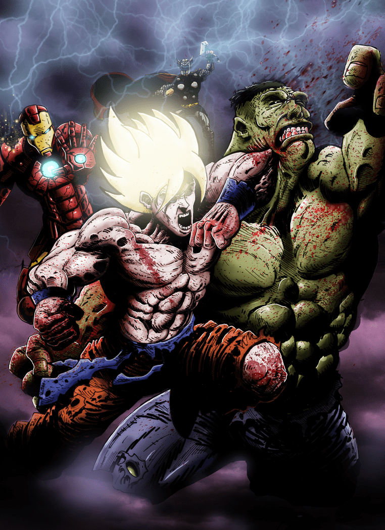 762x1049 Goku vs Avengers hulk thor Ironman. Goku vs, Goku, Avengers