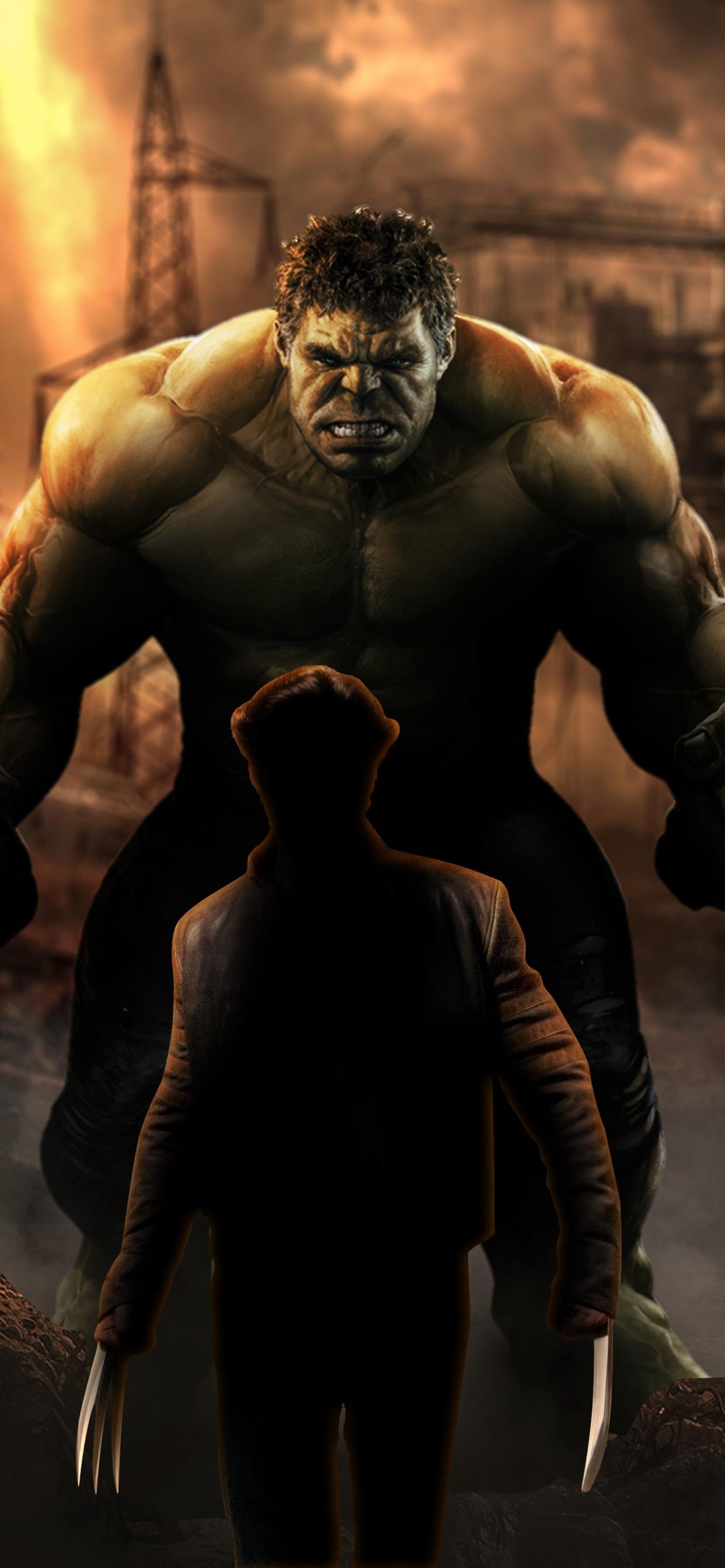 1242x2688 Hulk Vs Wolverine Movie Art