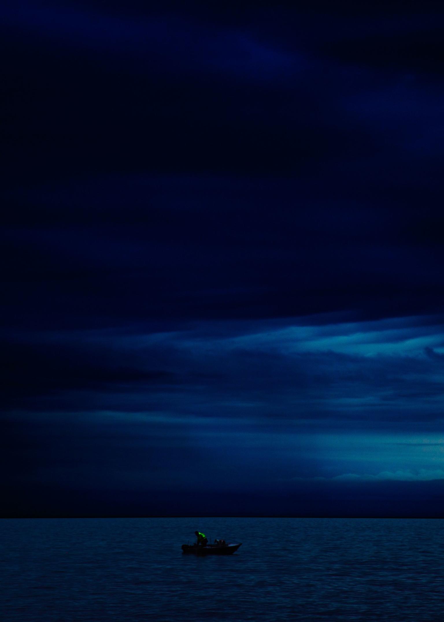 1536x2152 Dark Evening Blue Cloudy Alone Boat In Ocean 1536x2152 Resolution Wallpaper, HD Nature 4K Wallpaper, Image, Photo and Background