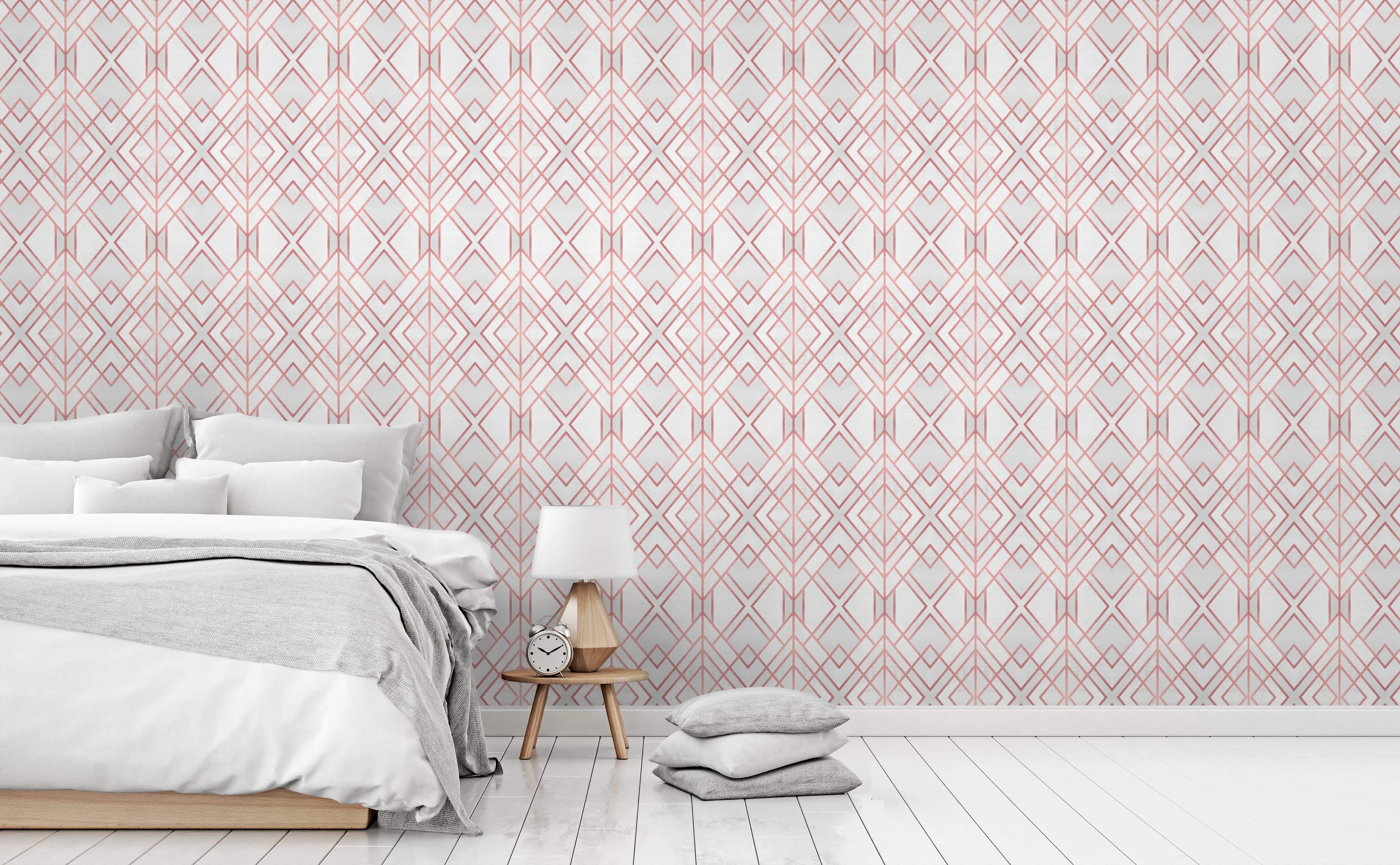 3600x2225 Art Deco Diamond Pattern Wallpaper for Walls. Rose Gold Geo