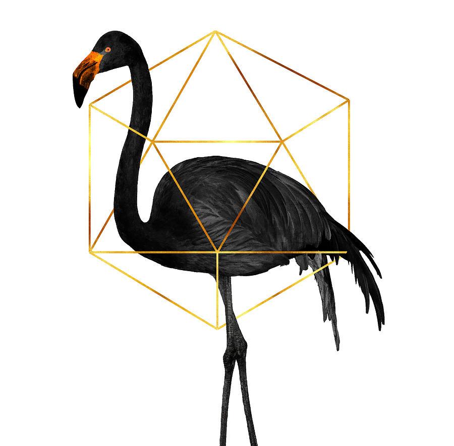 900x885 Black Flamingo 6 Wall Decor Posters, Black, Gold, Modern, Minimal Mixed Media