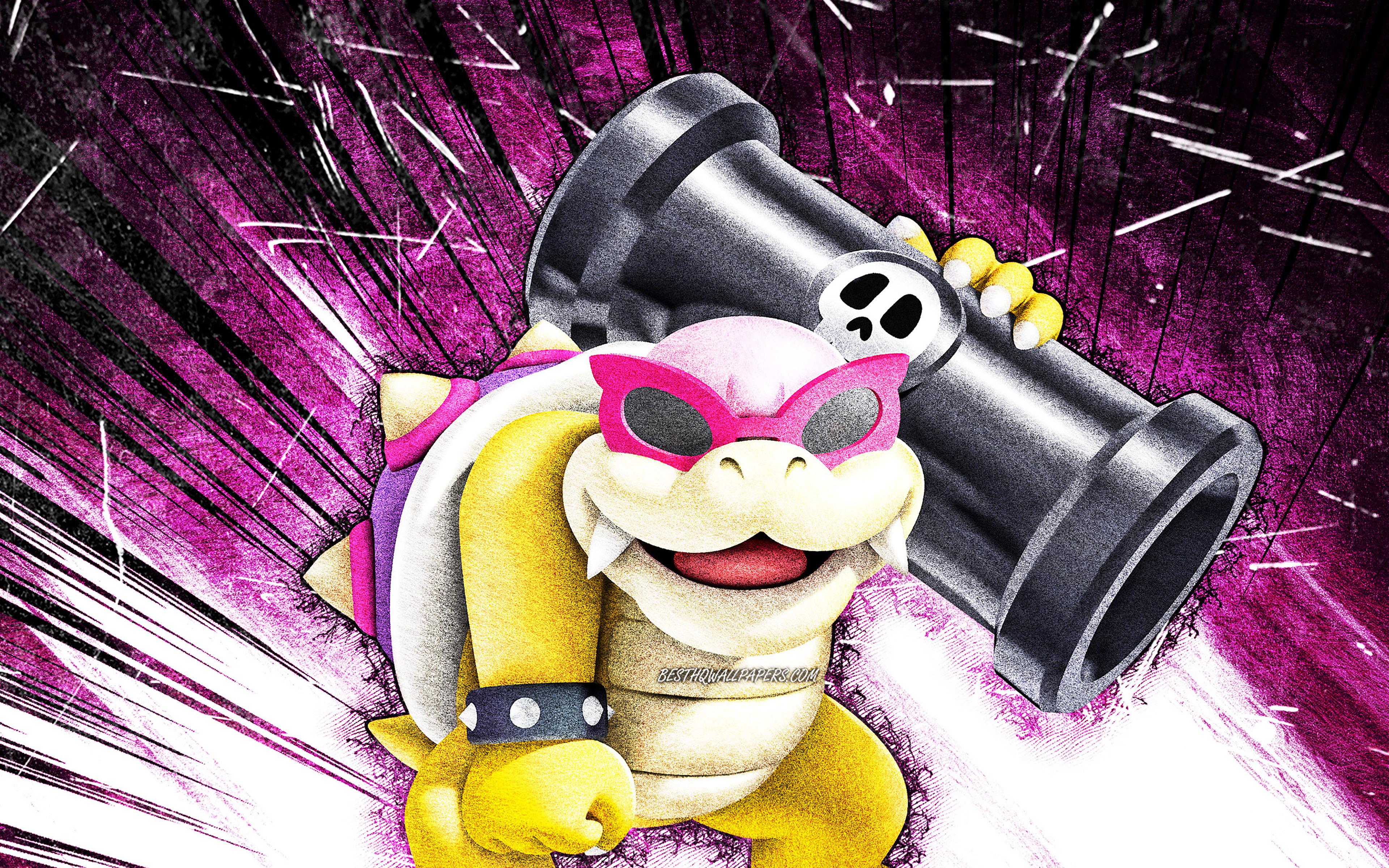 3840x2400 Download wallpaper 4k, Roy Koopa, grunge art, Super Mario, cartoon monster, purple abstract rays, Super Mario characters, Super Mario Bros, Roy Koopa Super Mario for desktop with resolution 3840x2400. High Quality HD