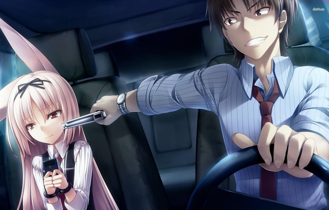 1332x850 Wallpaper machine, girl, smile, gun, the wheel, guy, Gleam Garden no Shoujo image for desktop, section сёнэн